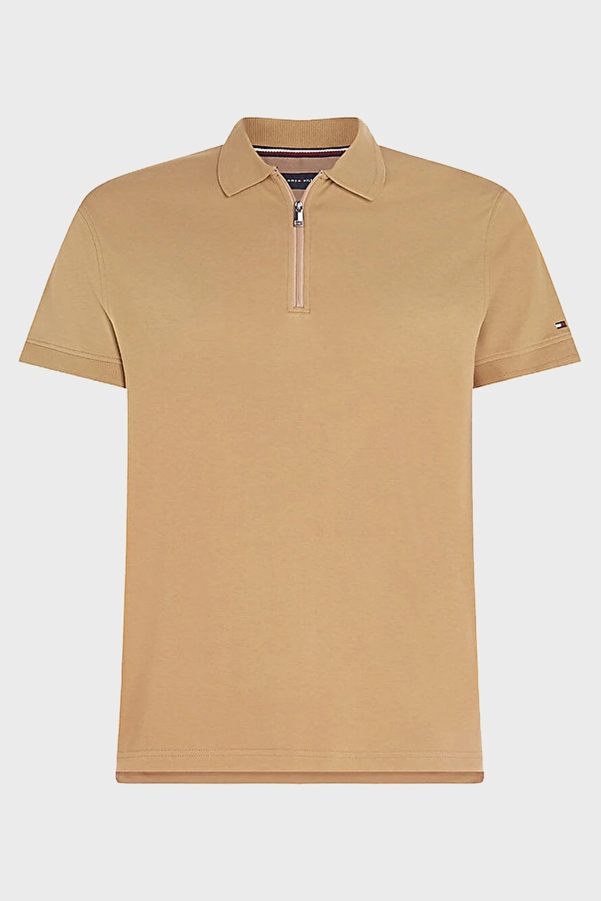 Tommy Hilfiger % 100 Pamuk Slim Fit Fermuarlı Erkek Polo T Shirt MW0MW30762 GW8 CAMEL - 3