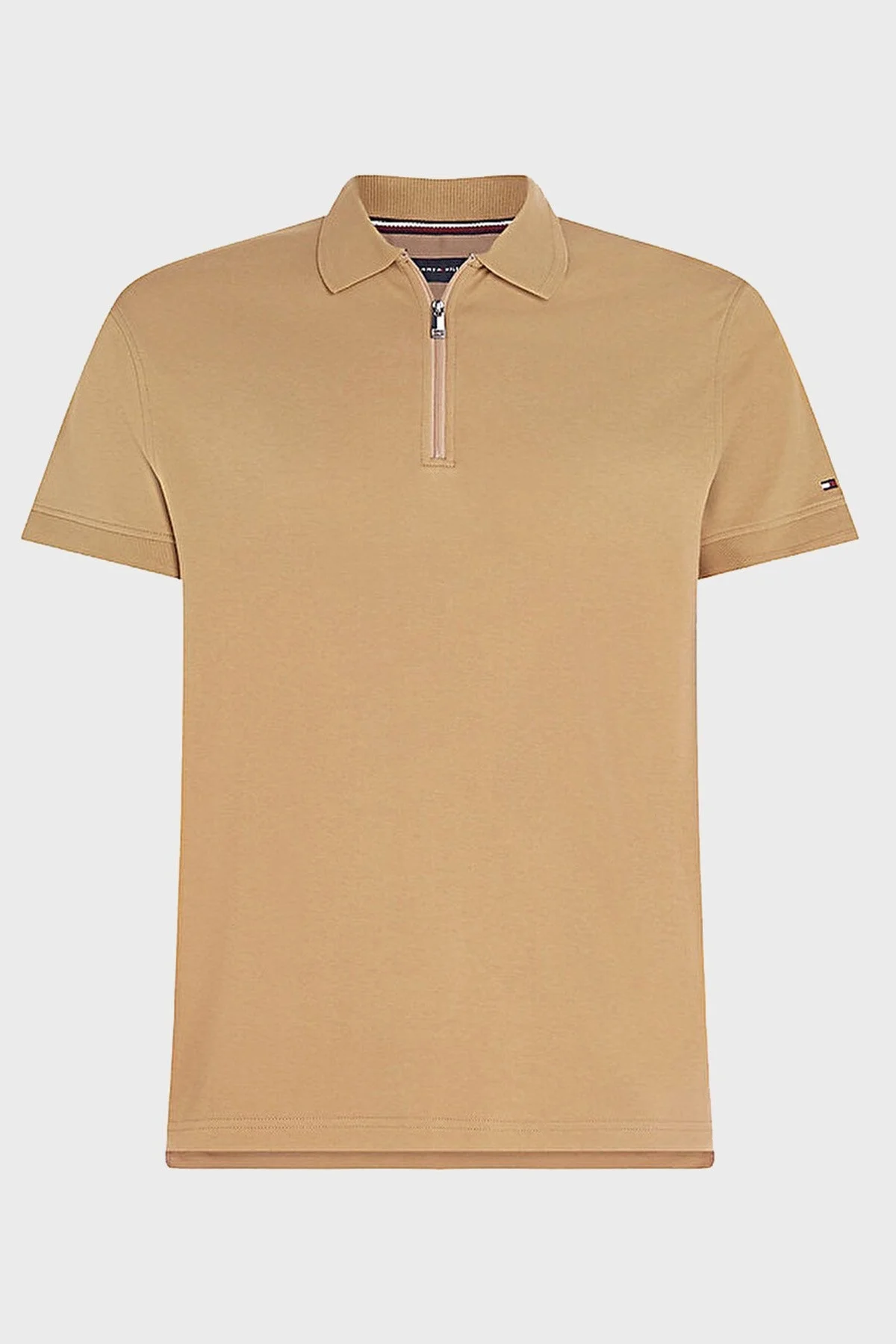 Tommy Hilfiger % 100 Pamuk Slim Fit Fermuarlı Erkek Polo T Shirt MW0MW30762 GW8 CAMEL - 5