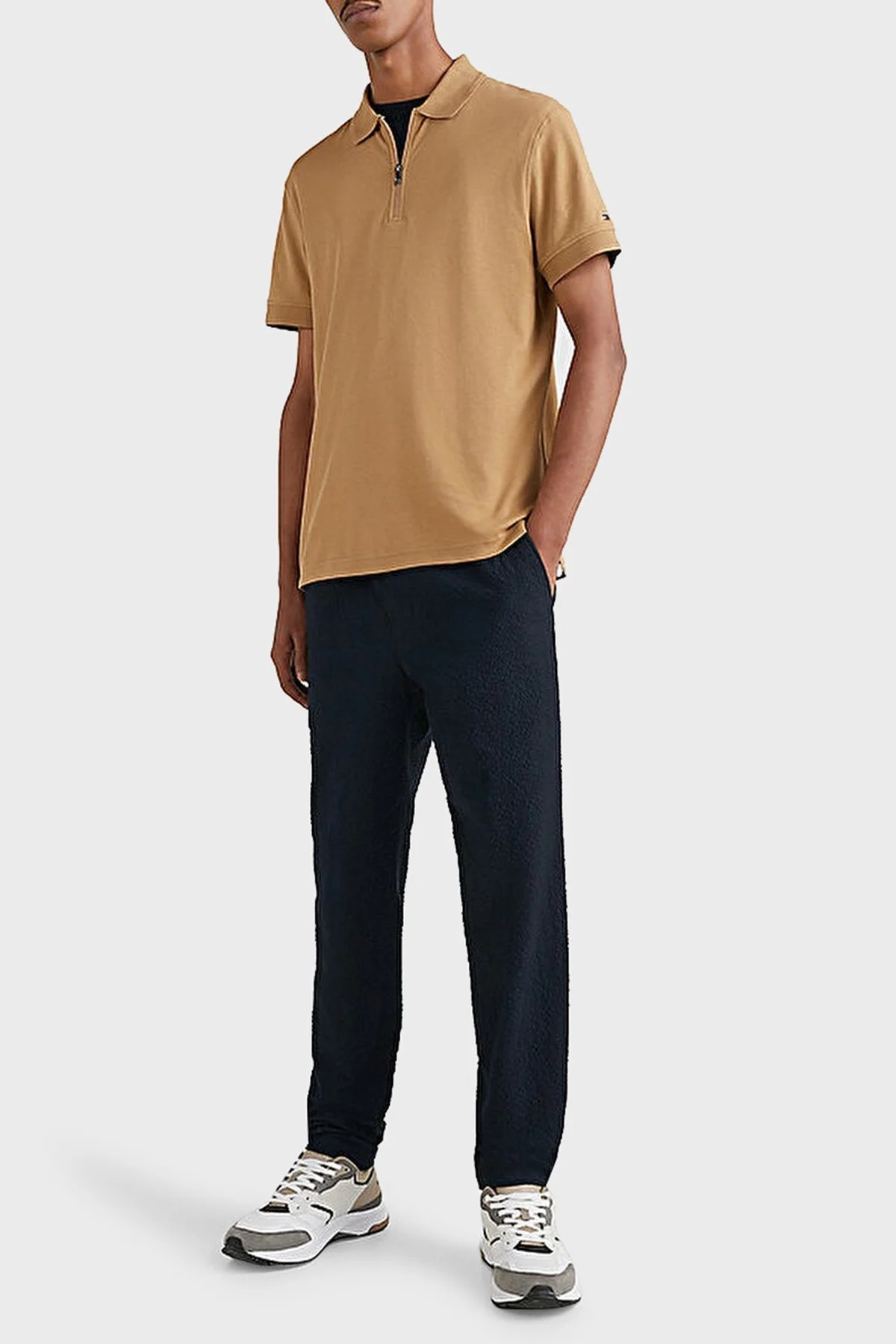 Tommy Hilfiger % 100 Pamuk Slim Fit Fermuarlı Erkek Polo T Shirt MW0MW30762 GW8 CAMEL - 7