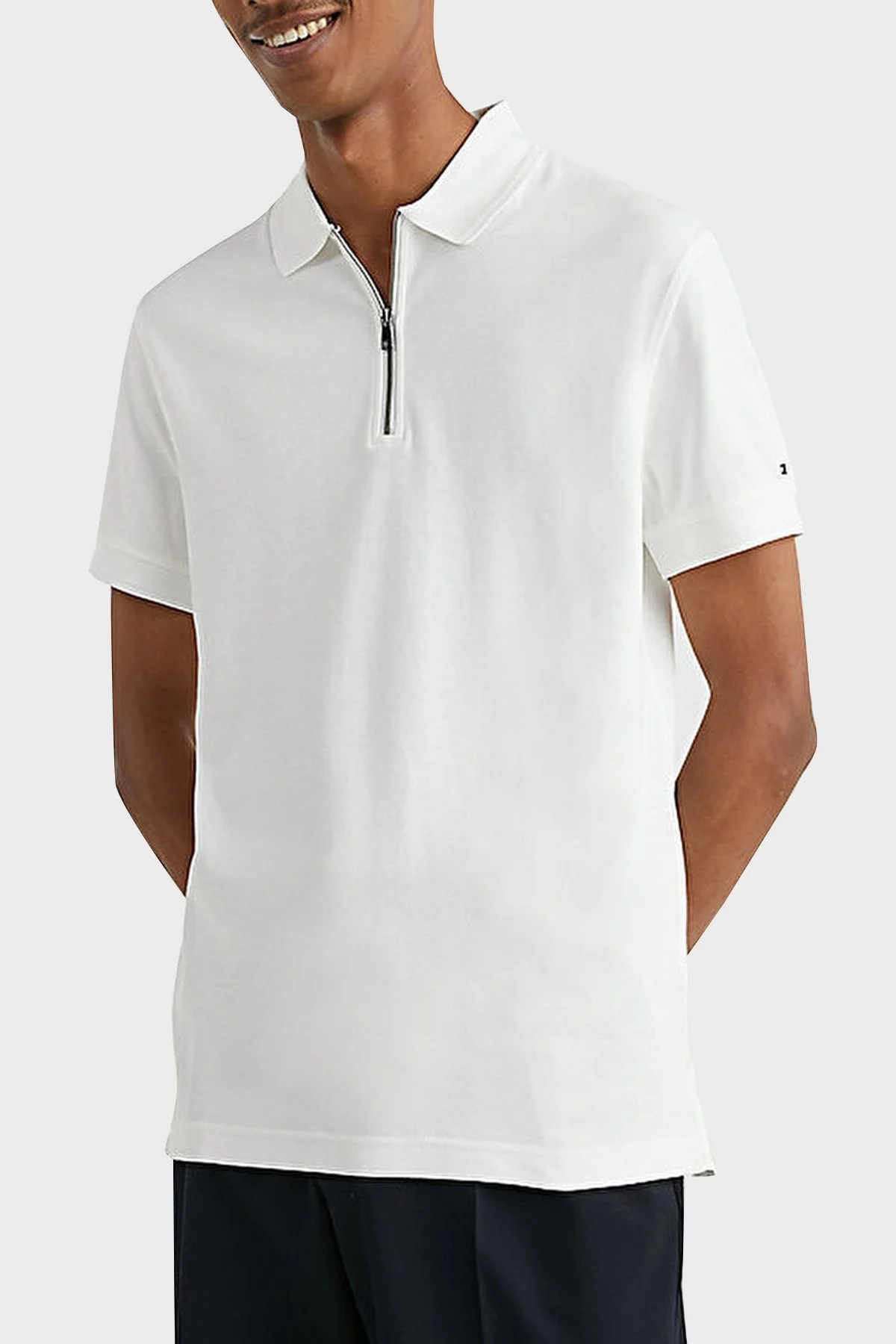 Tommy Hilfiger % 100 Pamuk Slim Fit Fermuarlı Erkek Polo T Shirt MW0MW30762 YBR BEYAZ - 3