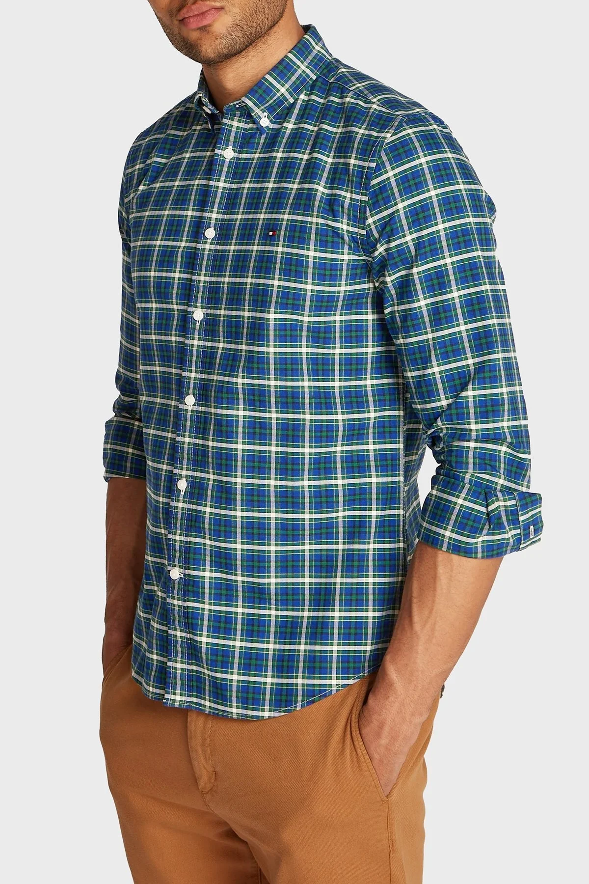 Tommy Hilfiger % 100 Pamuk Slim Fit Kareli Erkek Gömlek MW0MW37567 0H7 KOYU YEŞİL - 6