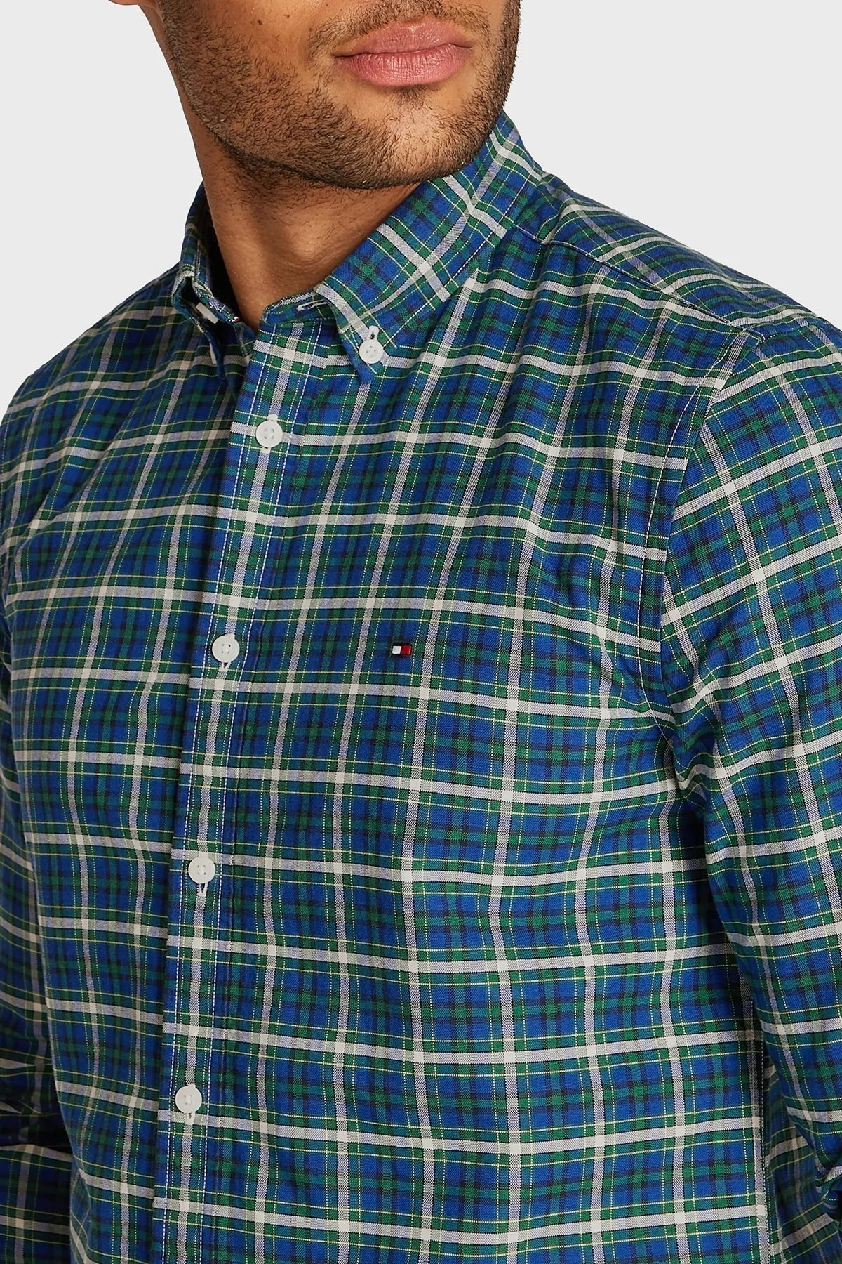 Tommy Hilfiger % 100 Pamuk Slim Fit Kareli Erkek Gömlek MW0MW37567 0H7 KOYU YEŞİL - 7