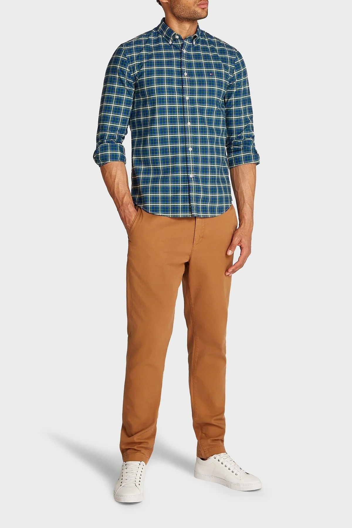 Tommy Hilfiger % 100 Pamuk Slim Fit Kareli Erkek Gömlek MW0MW37567 0H7 KOYU YEŞİL - 8