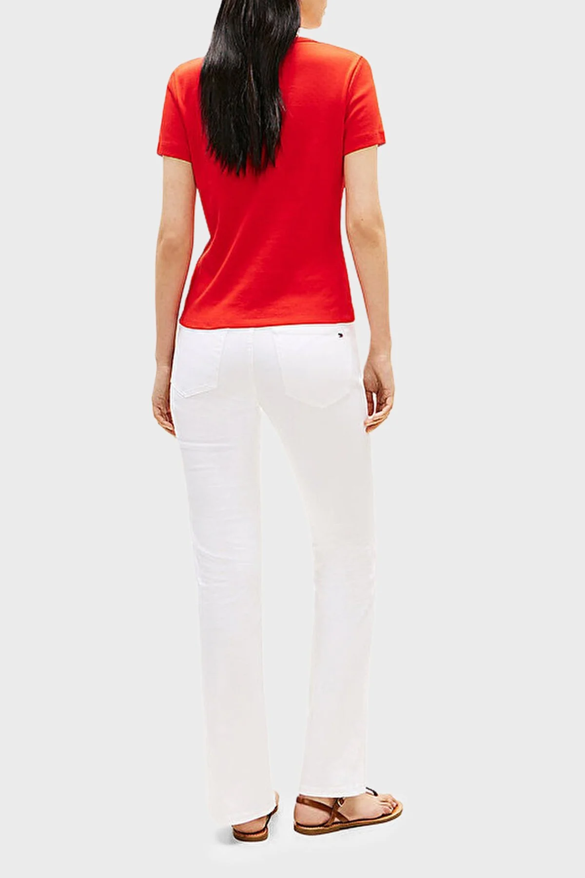 Tommy Hilfiger % 100 Pamuk Slim Fit Kayık Yaka Bayan T Shirt WW0WW49250 SNE KIRMIZI - 3