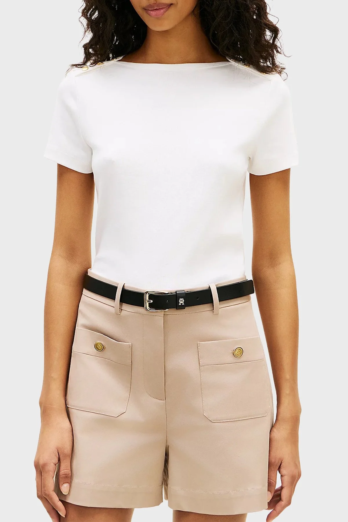 Tommy Hilfiger % 100 Pamuk Slim Fit Kayık Yaka Bayan T Shirt WW0WW49250 YBL BEYAZ - 1