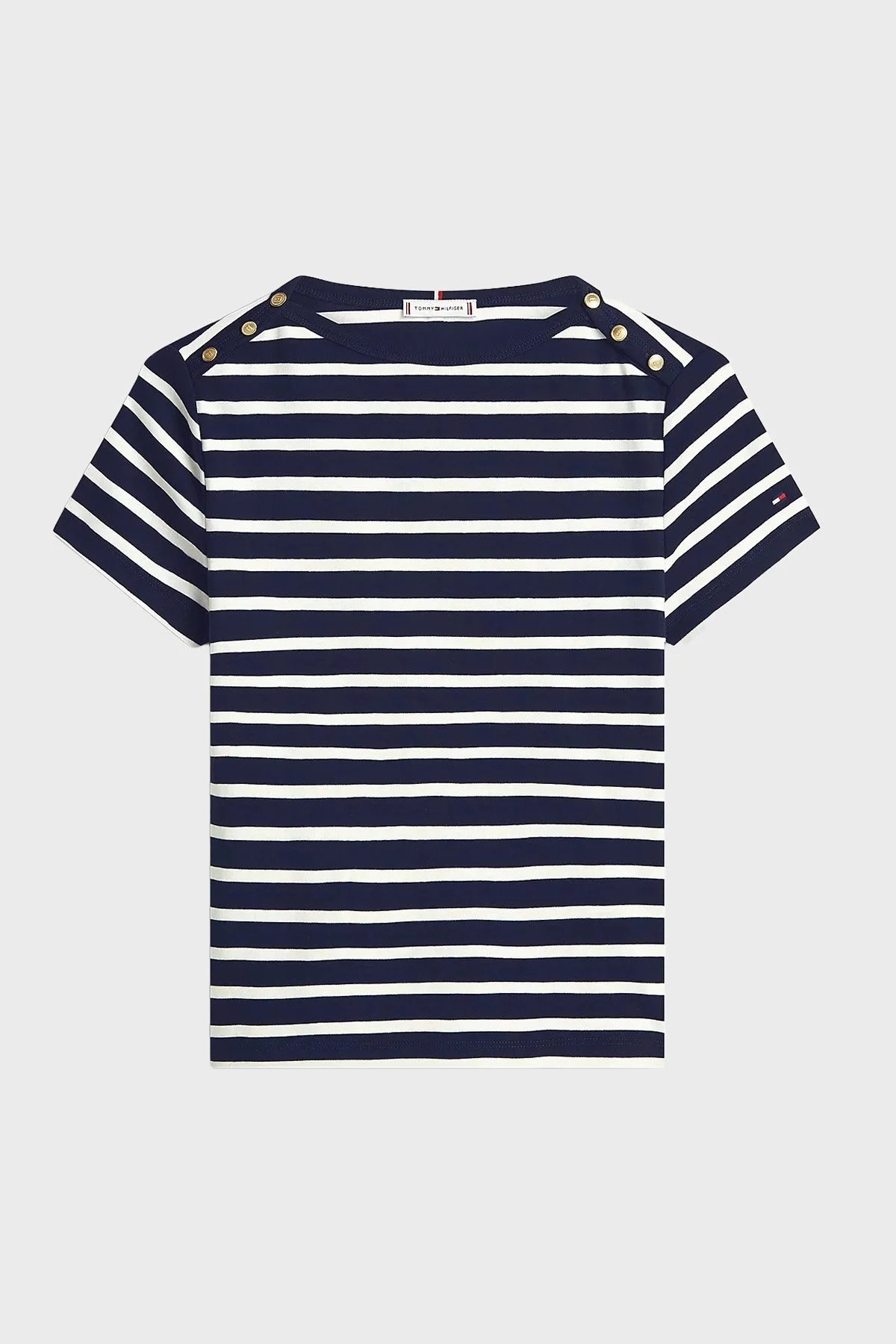 Tommy Hilfiger % 100 Pamuk Slim Fit Kayık Yaka Kadın T Shirt WW0WW49250 0X3 LACİVERT-BEYAZ - 5