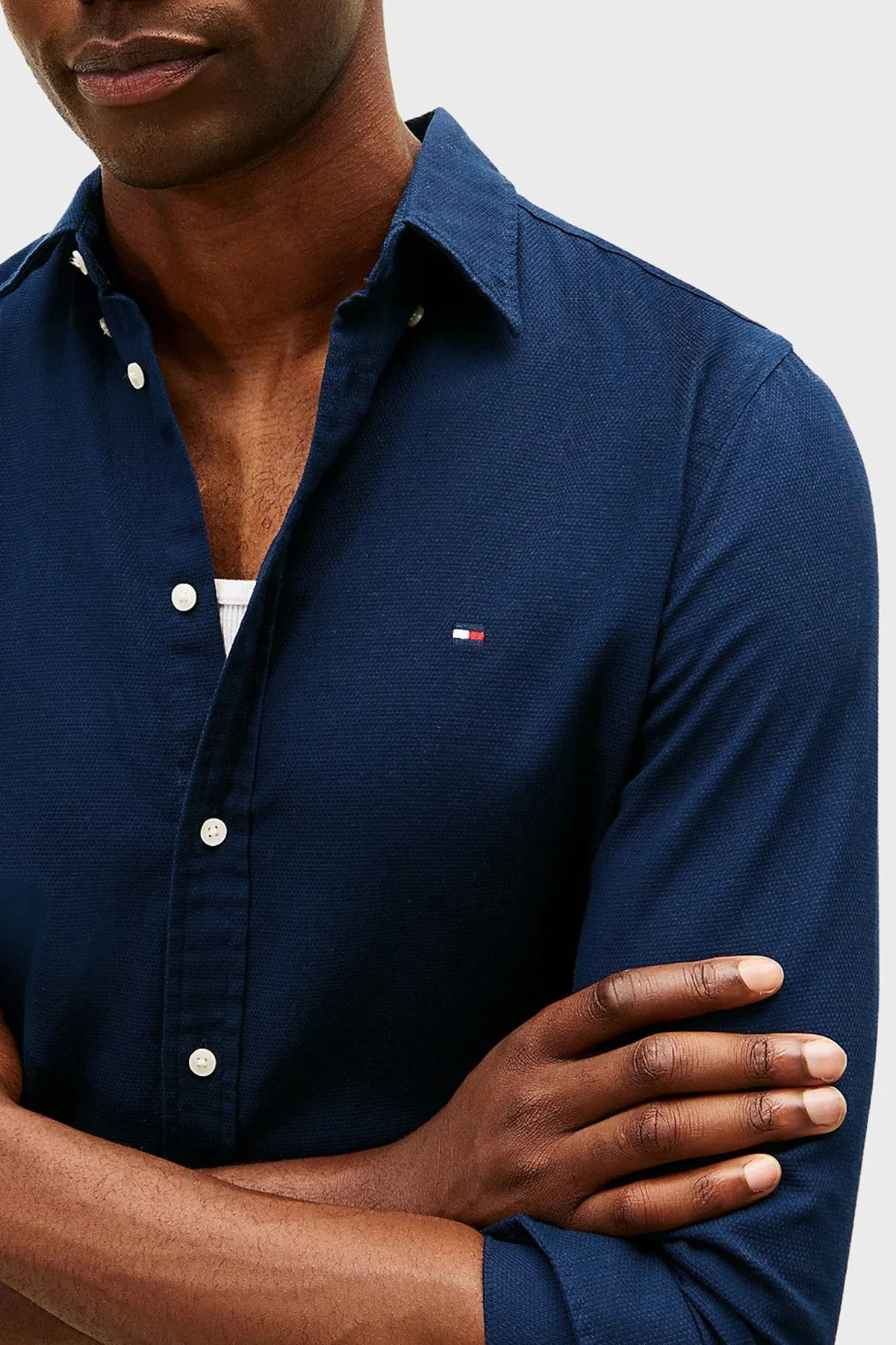 Tommy Hilfiger % 100 Pamuk Slim Fit Klasik Yaka Erkek Gömlek MW0MW41684 DCC LACİVERT - 3