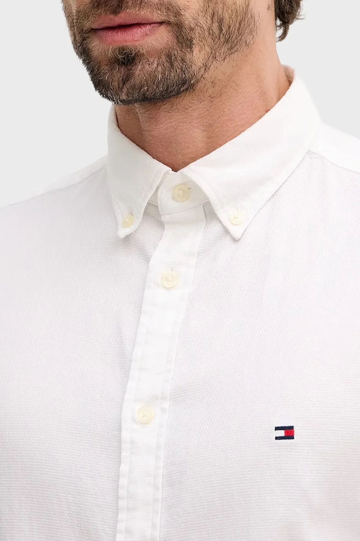 Tommy Hilfiger % 100 Pamuk Slim Fit Klasik Yaka Erkek Gömlek MW0MW41684 YBR BEYAZ - 4