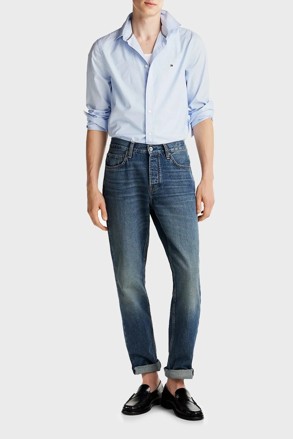 Tommy Hilfiger % 100 Pamuk Slim Fit Uzun Kollu Erkek Gömlek MW0MW38137 C3Q AÇIK MAVİ - 7