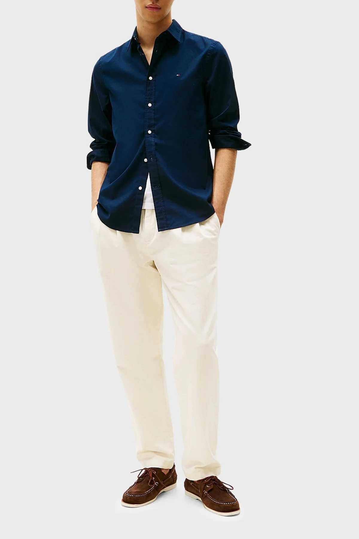 Tommy Hilfiger % 100 Pamuk Slim Fit Uzun Kollu Erkek Gömlek MW0MW38137 DW5 LACİVERT - 7