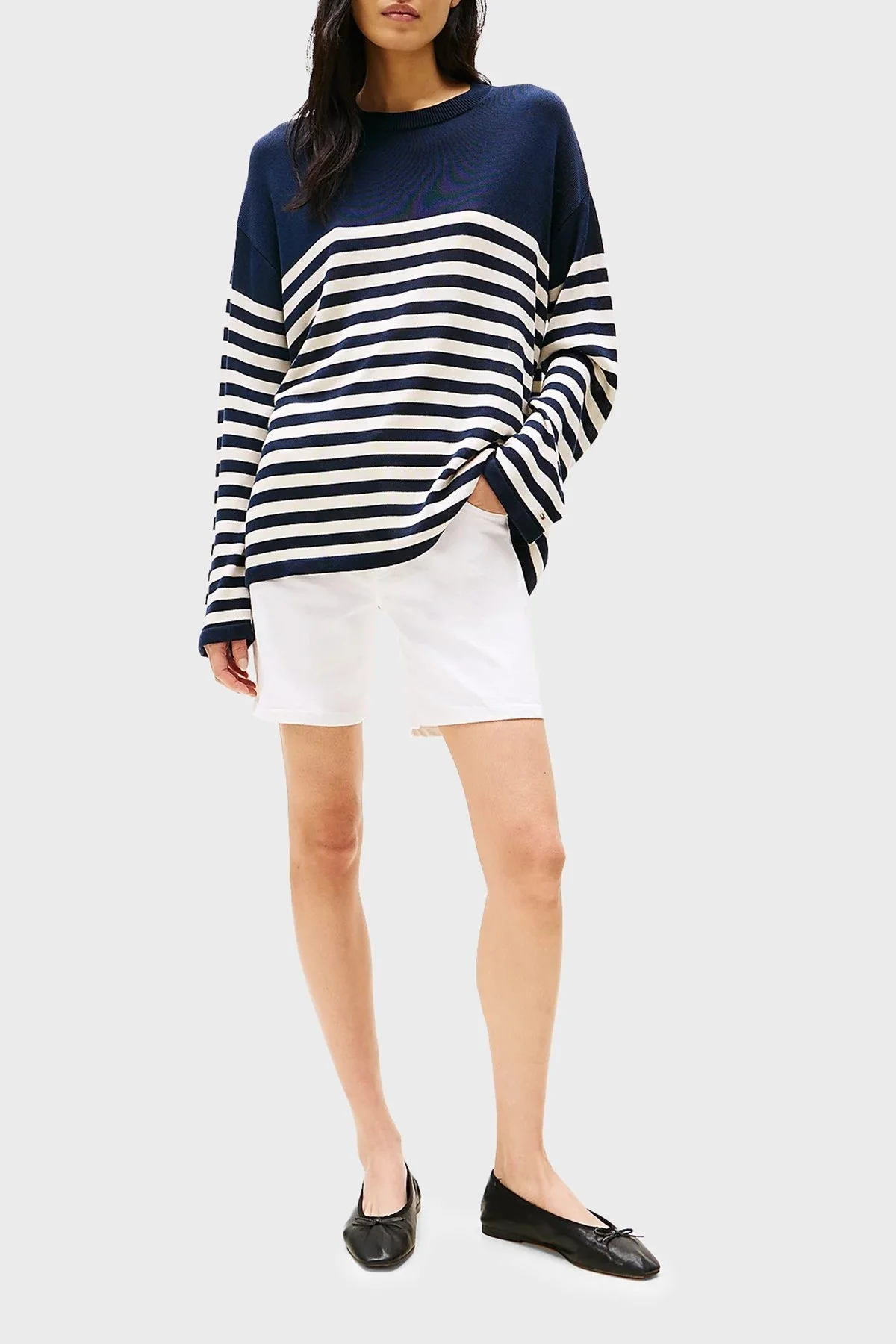 Tommy Hilfiger % 100 Pamuk Straight Fit Yüksek Bel Mini Kot Bayan Short WW0WW45924 YCF BEYAZ - 8