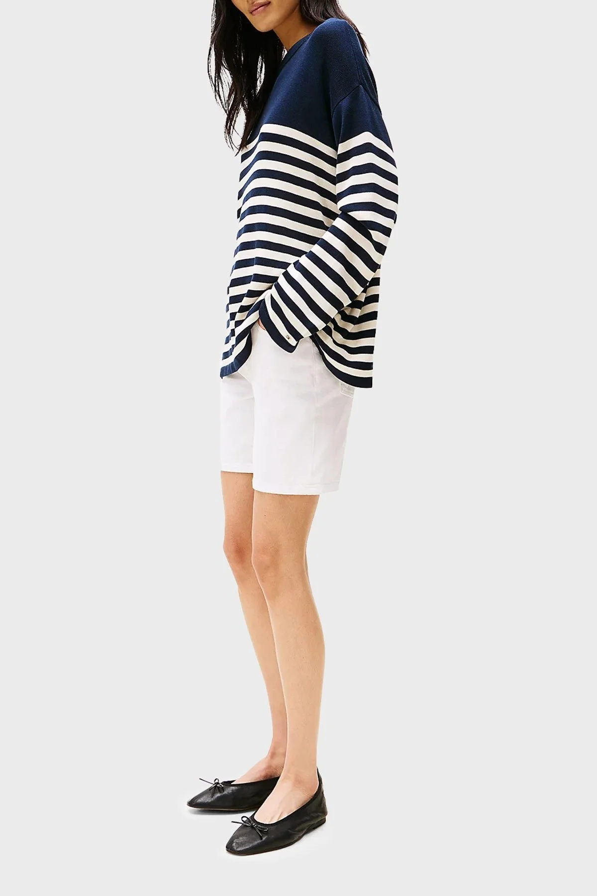 Tommy Hilfiger % 100 Pamuk Straight Fit Yüksek Bel Mini Kot Bayan Short WW0WW45924 YCF BEYAZ - 9