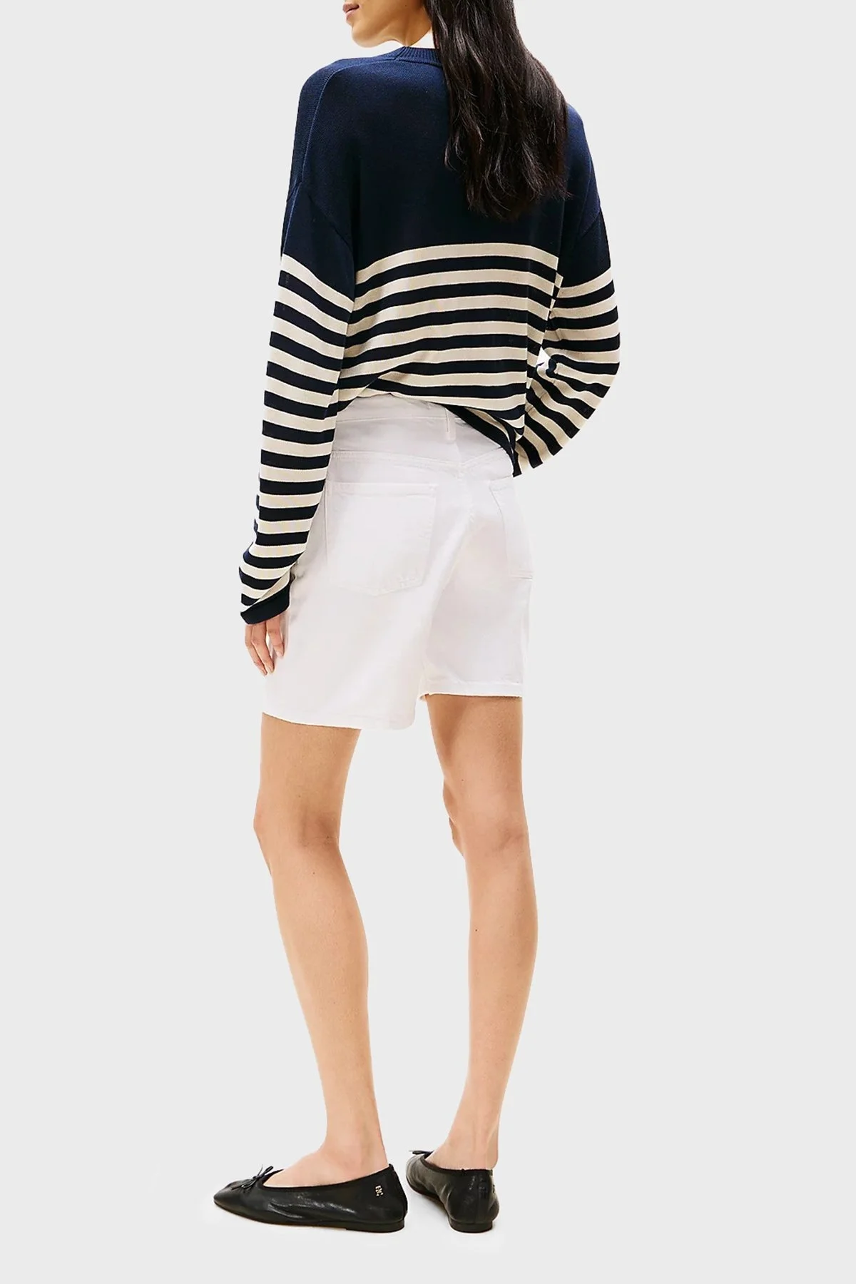 Tommy Hilfiger % 100 Pamuk Straight Fit Yüksek Bel Mini Kot Bayan Short WW0WW45924 YCF BEYAZ - 10