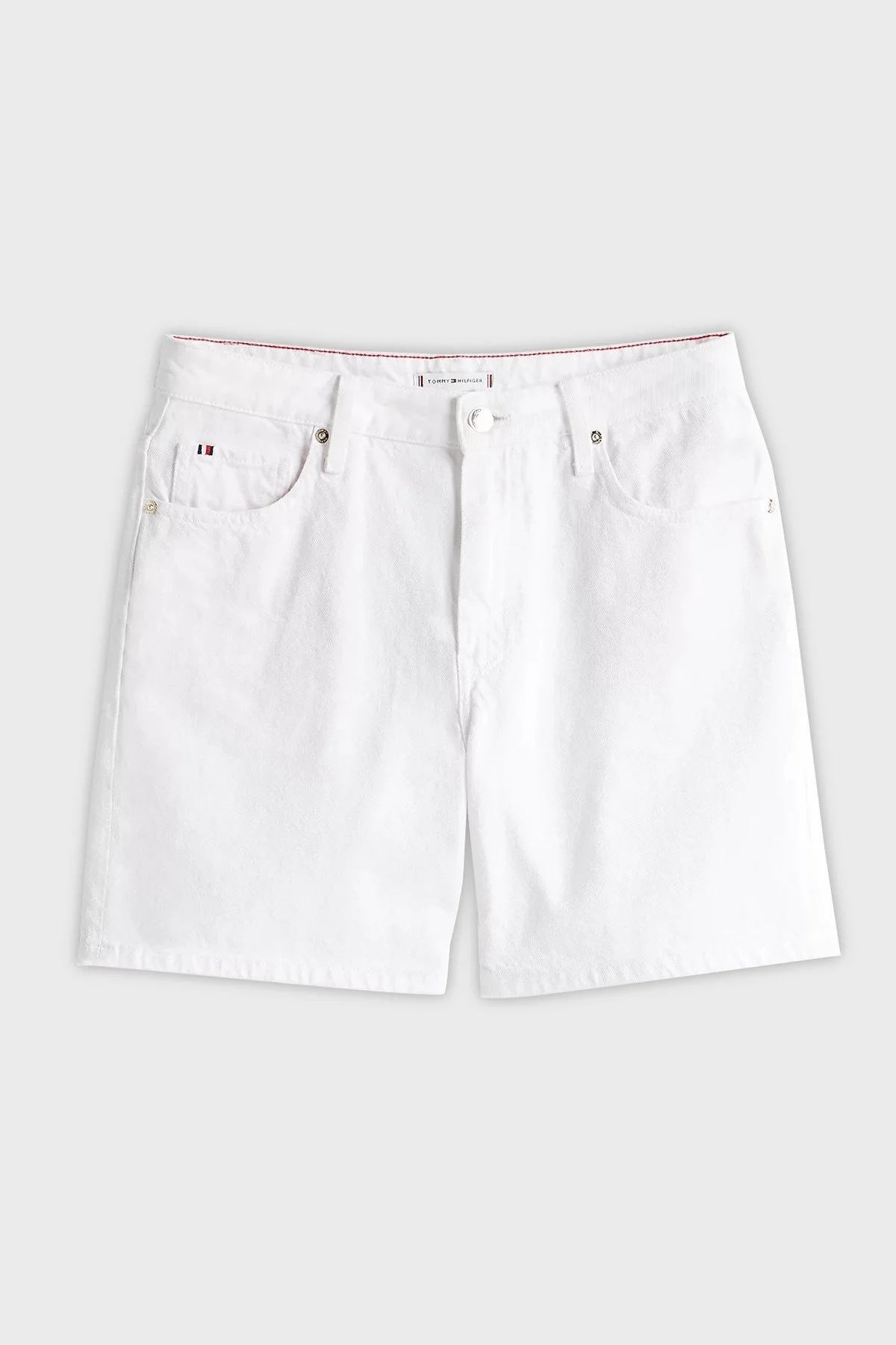 Tommy Hilfiger % 100 Pamuk Straight Fit Yüksek Bel Mini Kot Bayan Short WW0WW45924 YCF BEYAZ - 12