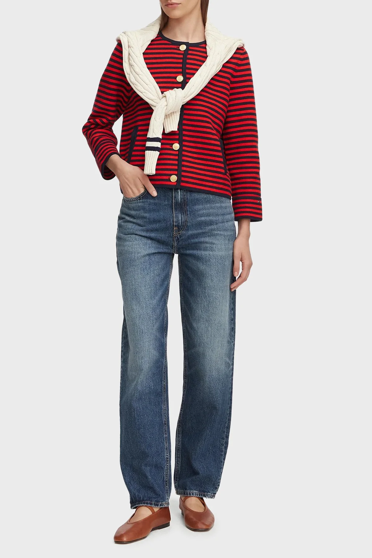 Tommy Hilfiger %100 Pamuk Yüksek Bel Daralan Paça Jeans Kadın Kot Pantolon WW0WW49960 1A9 Mavi - 1