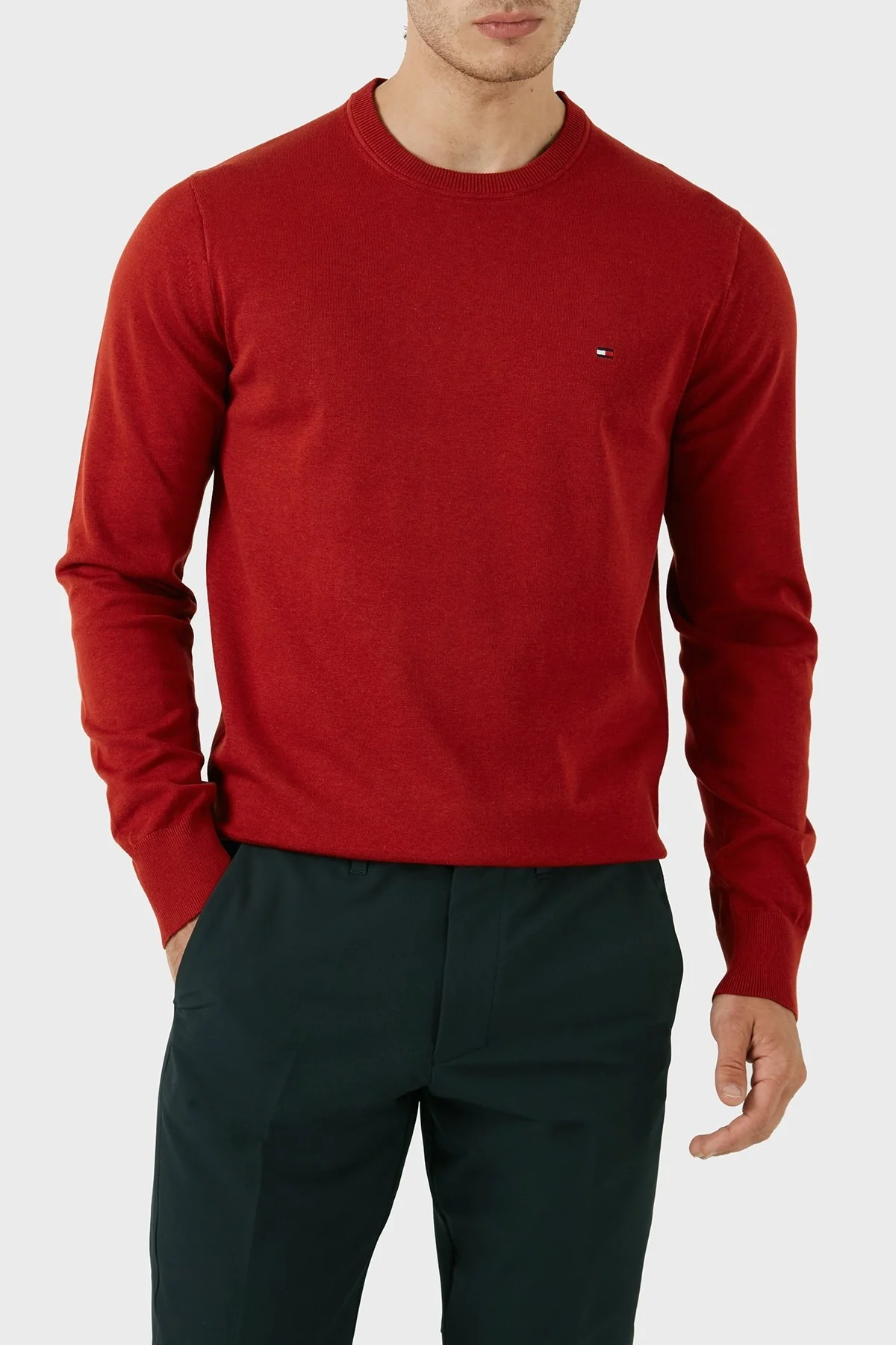 Tommy Hilfiger % 100 Pamuklu Bisiklet Yaka Erkek Sweat MW0MW21316 XNN KIRMIZI - 1