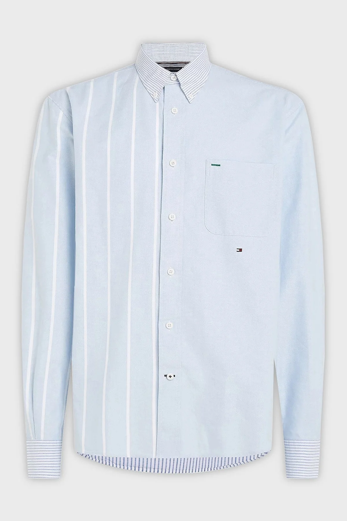 Tommy Hilfiger % 100 Pamuklu Çizgili Bloklu Regular Fit Erkek Gömlek MW0MW32405 0A4 MAVİ - 4