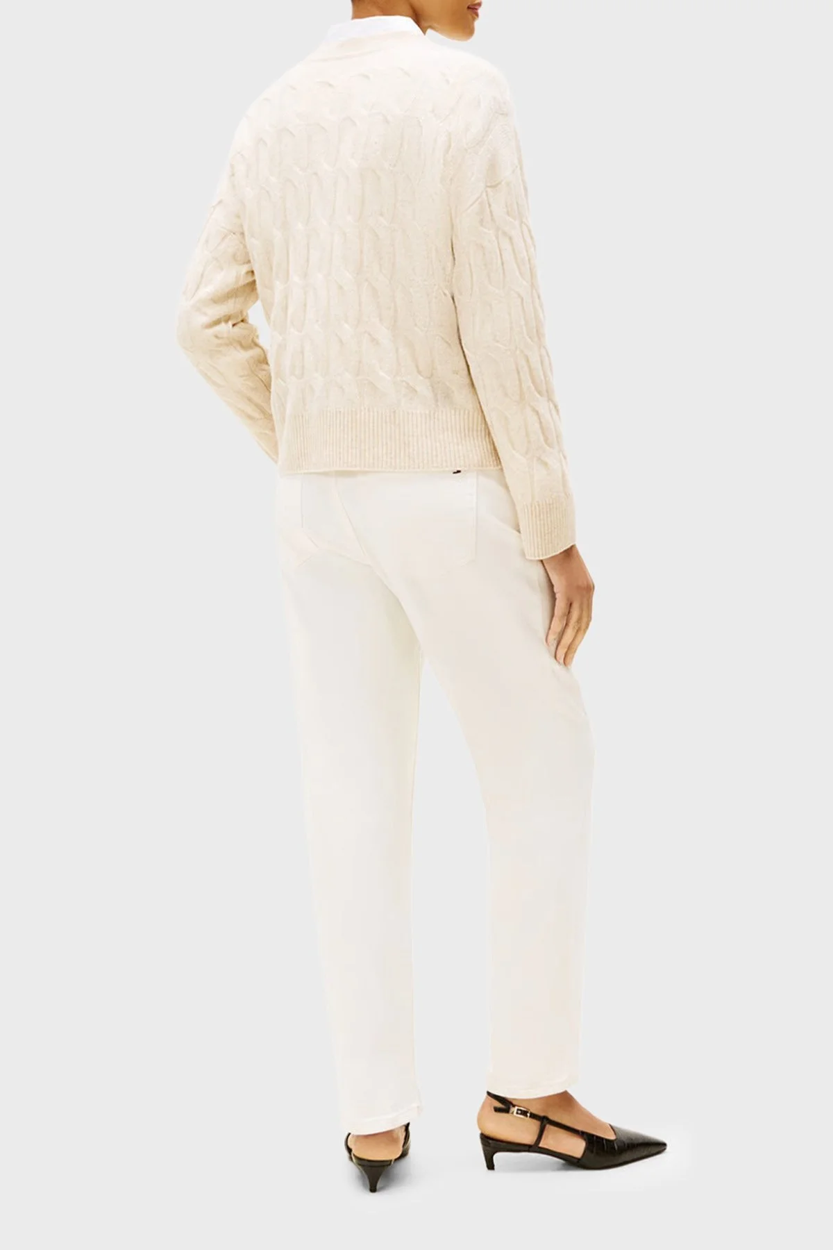 Tommy Hilfiger % 100 Yün Oversize V Yaka Örme Bayan Hırka WW0WW43089 ADK BEJ - 3