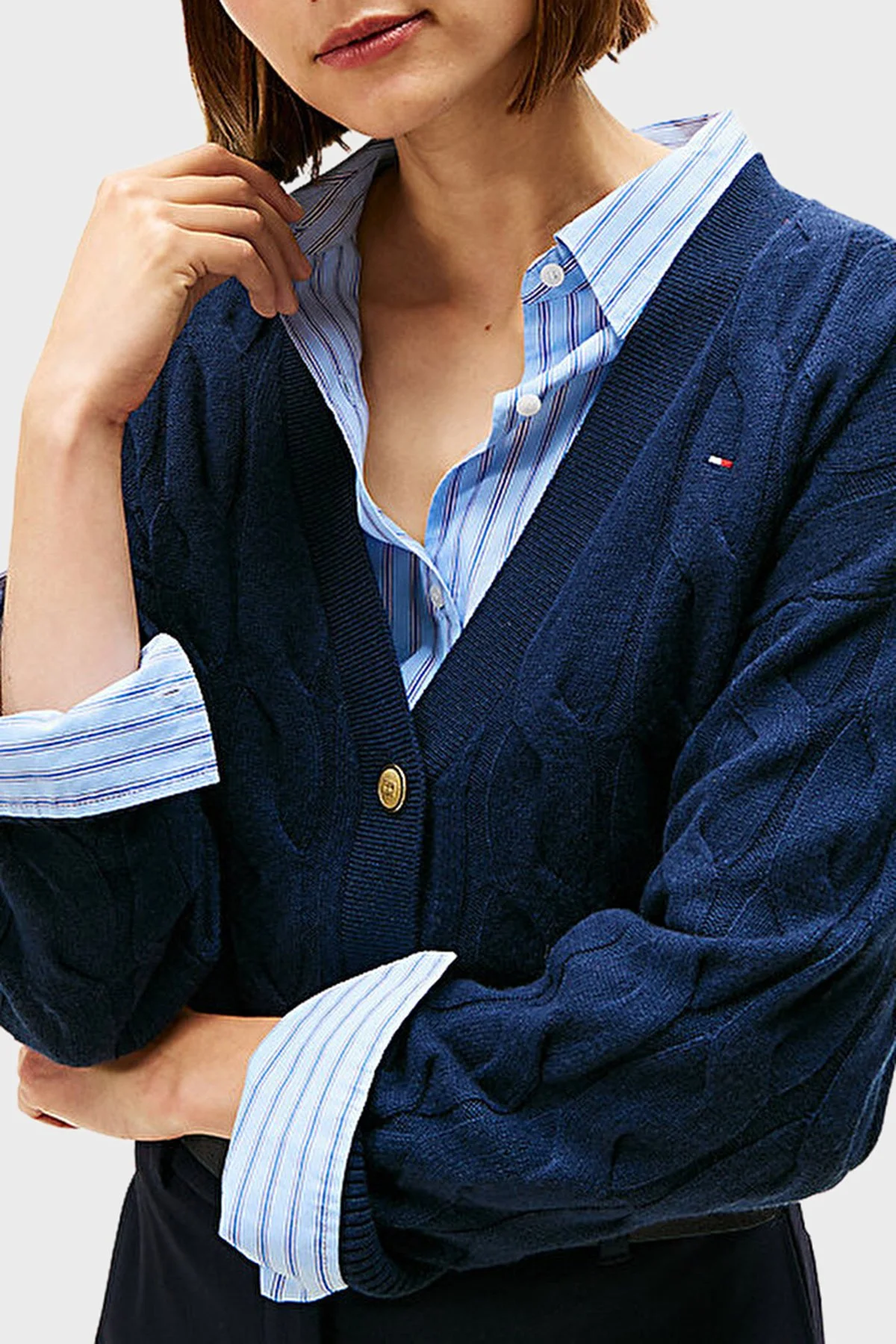 Tommy Hilfiger % 100 Yün Oversize V Yaka Örme Bayan Hırka WW0WW43089 C1G LACİVERT - 4