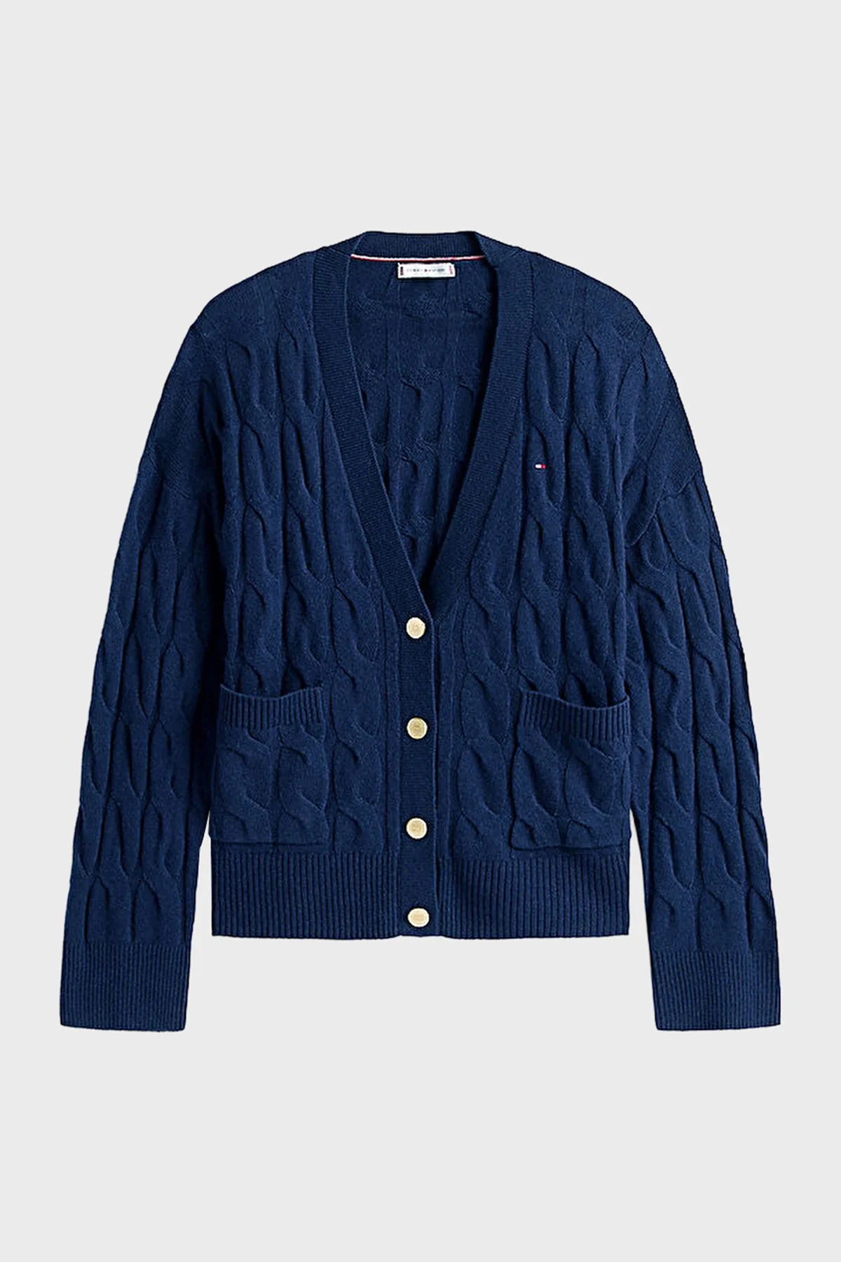 Tommy Hilfiger % 100 Yün Oversize V Yaka Örme Bayan Hırka WW0WW43089 C1G LACİVERT - 5