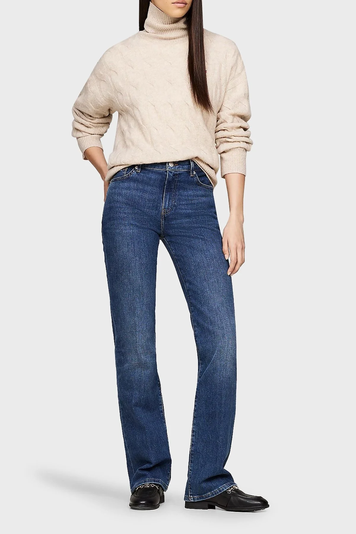 Tommy Hilfiger % 100 Yün Regular Fit Balıkçı Yaka Bayan Kazak WW0WW43102 0F8 BEJ - 2