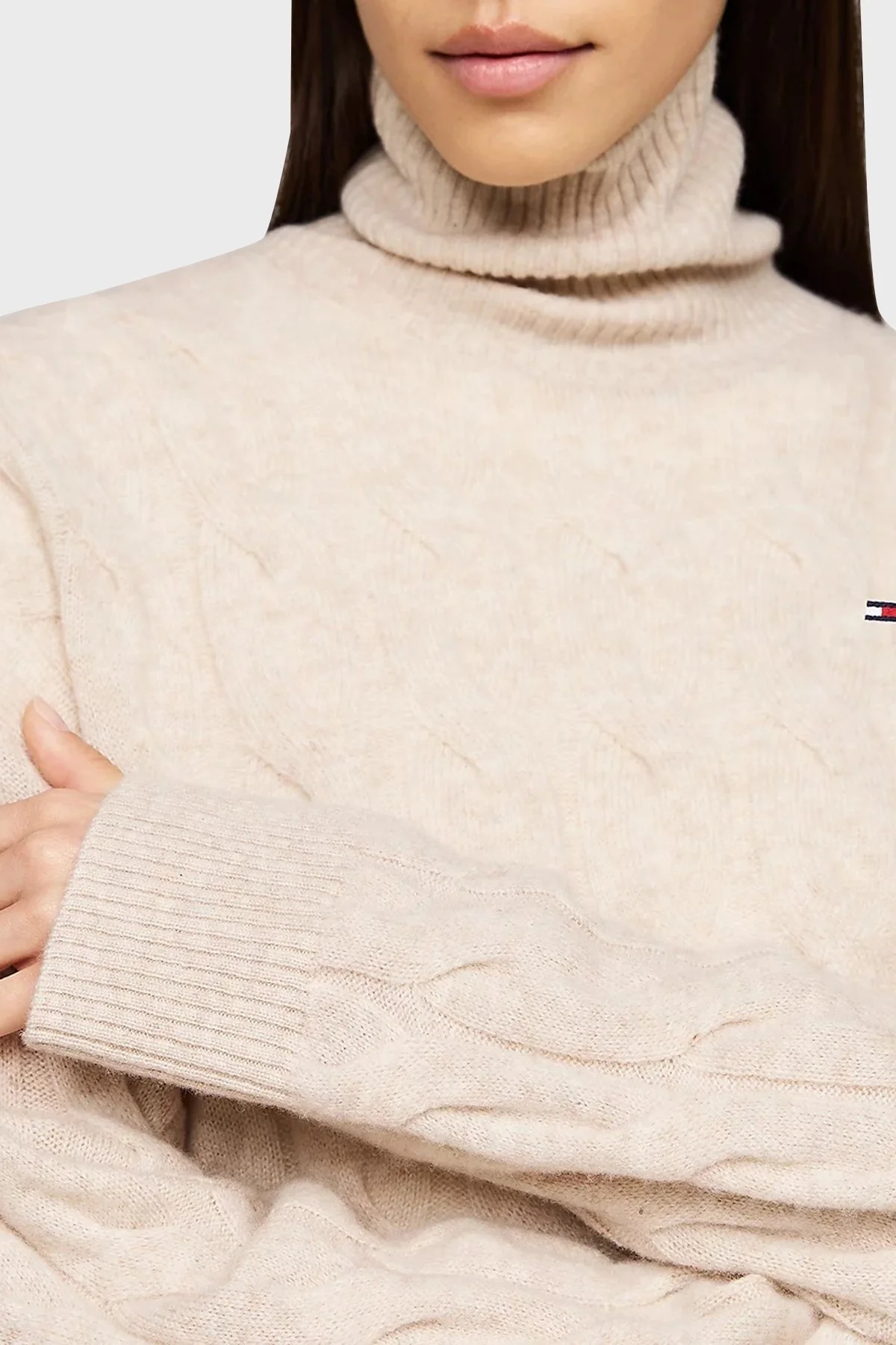 Tommy Hilfiger % 100 Yün Regular Fit Balıkçı Yaka Bayan Kazak WW0WW43102 0F8 BEJ - 3