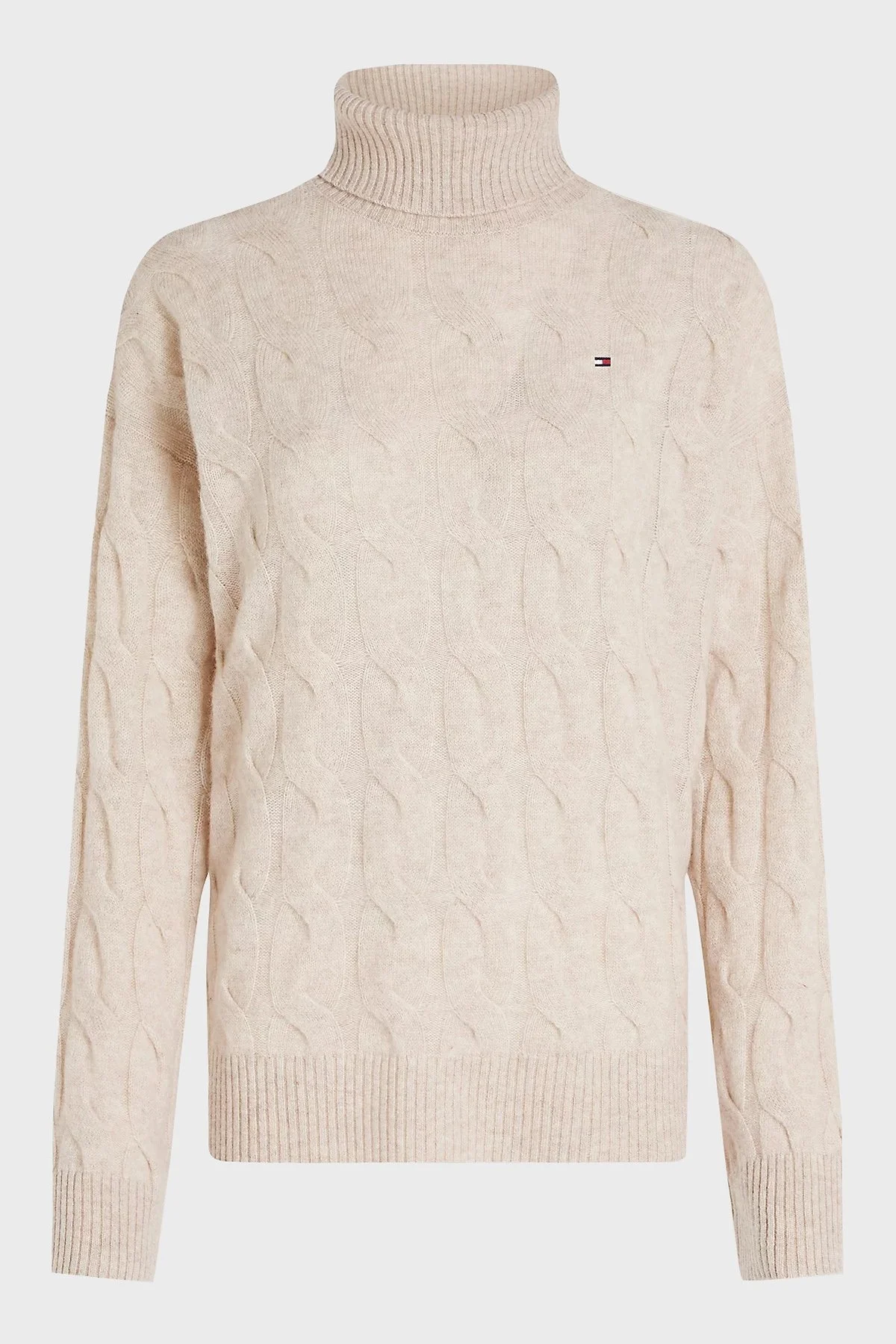 Tommy Hilfiger % 100 Yün Regular Fit Balıkçı Yaka Bayan Kazak WW0WW43102 0F8 BEJ - 5