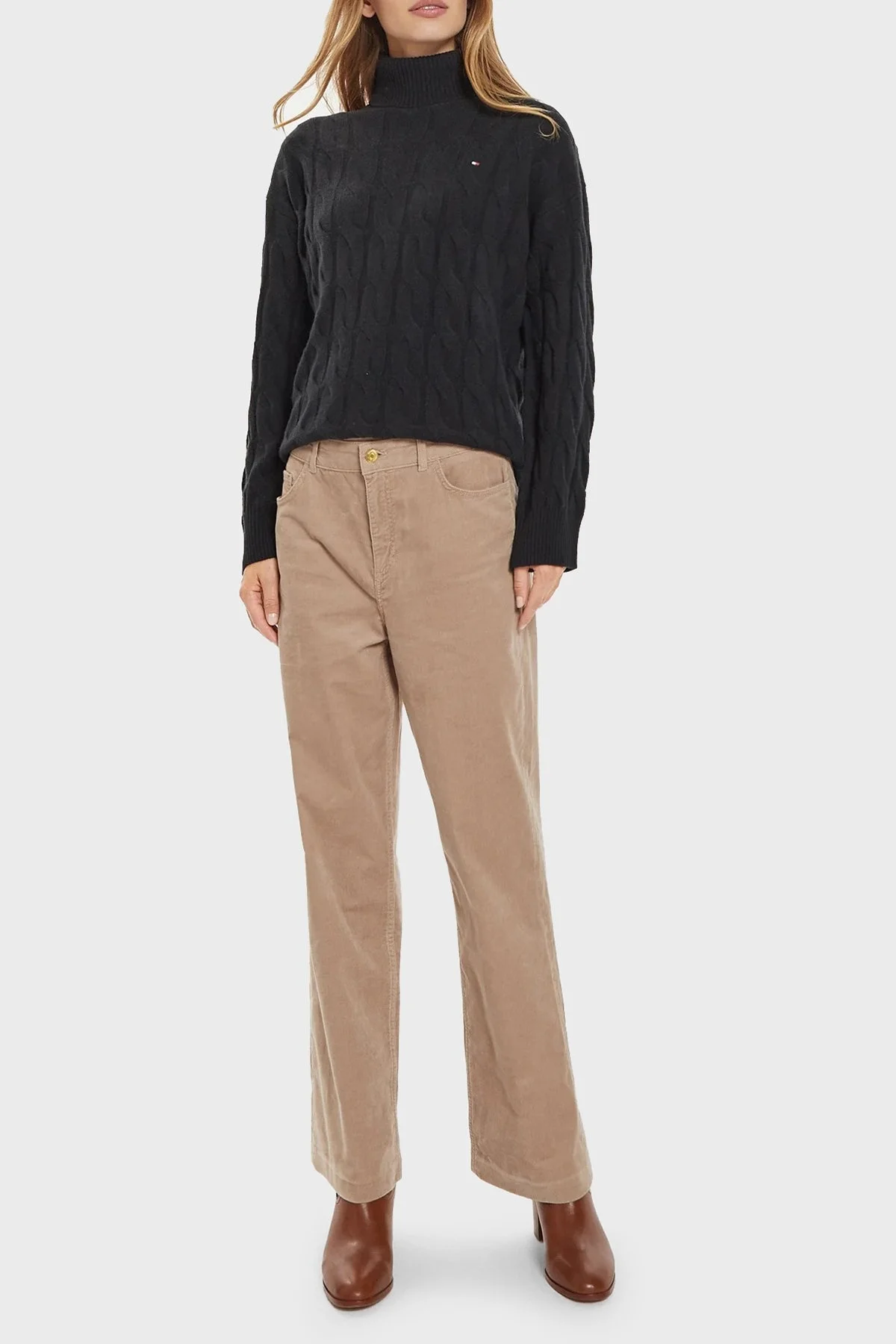 Tommy Hilfiger % 100 Yün Regular Fit Balıkçı Yaka Bayan Kazak WW0WW43102 BDS SİYAH - 3