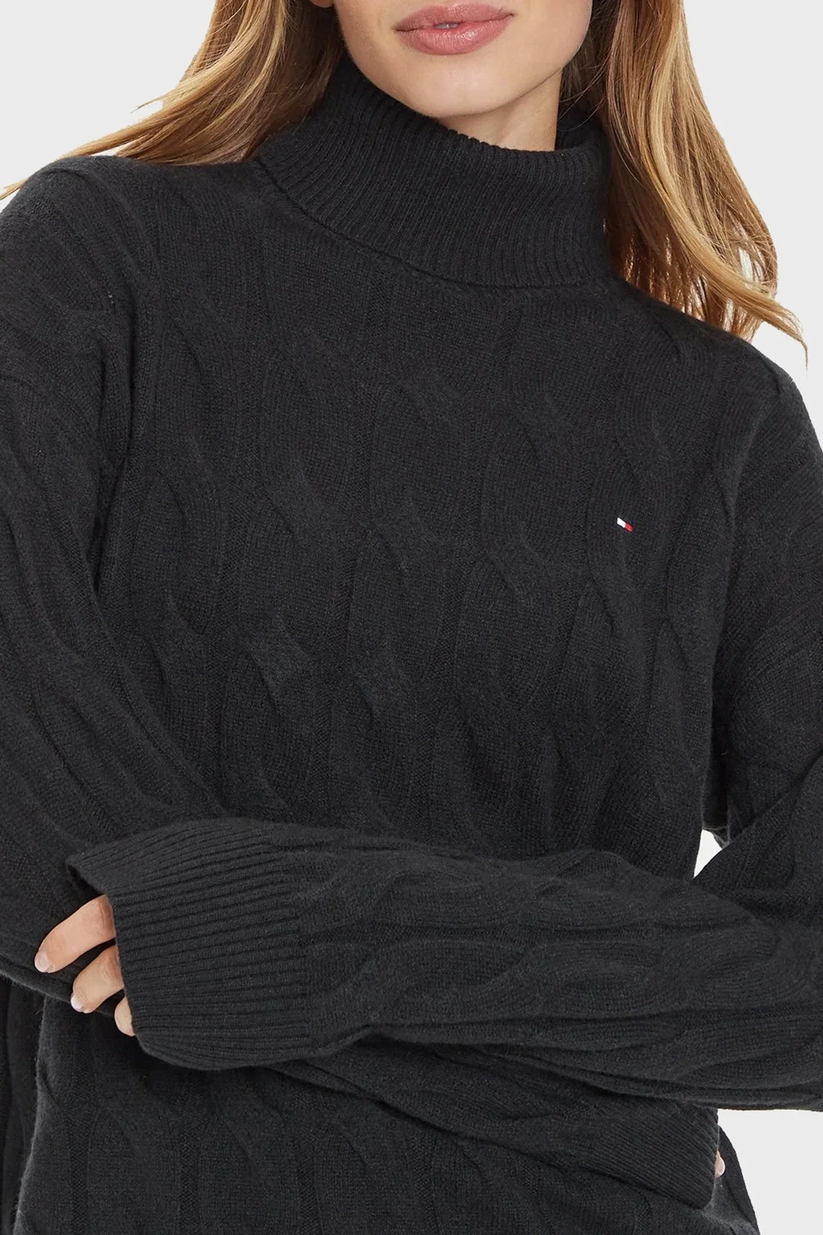 Tommy Hilfiger % 100 Yün Regular Fit Balıkçı Yaka Bayan Kazak WW0WW43102 BDS SİYAH - 4