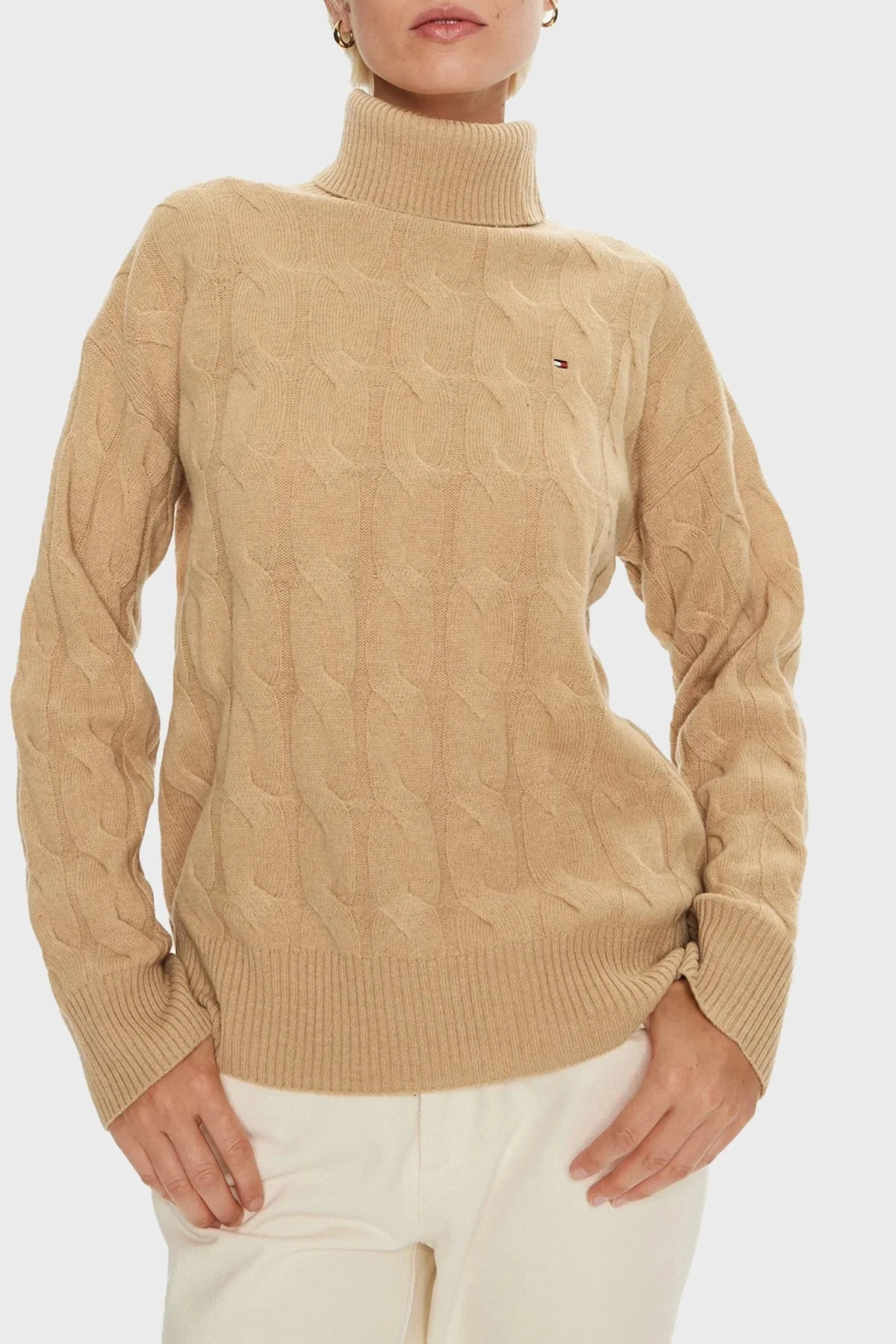 Tommy Hilfiger % 100 Yün Regular Fit Balıkçı Yaka Bayan Kazak WW0WW43102 RBL KOYU HAKİ - 1
