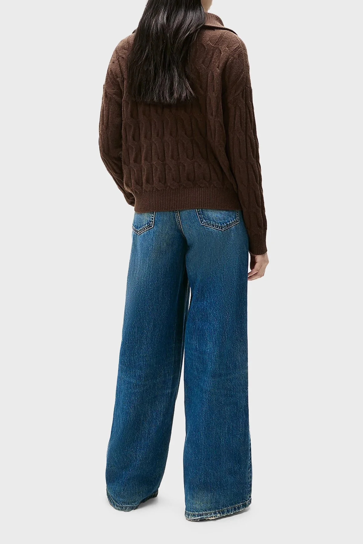 Tommy Hilfiger % 100 Yün Relaxed Fit Yarım Fermuarlı Dik Yaka Örgü Bayan Kazak WW0WW46425 GV0 KAHVE - 3