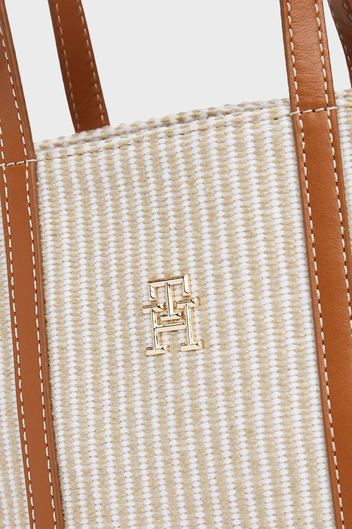 Tommy Hilfiger Ayarlanabilir Askılı Çizgili Tote Bayan Çanta AW0AW17208 0F4 BEJ - 4