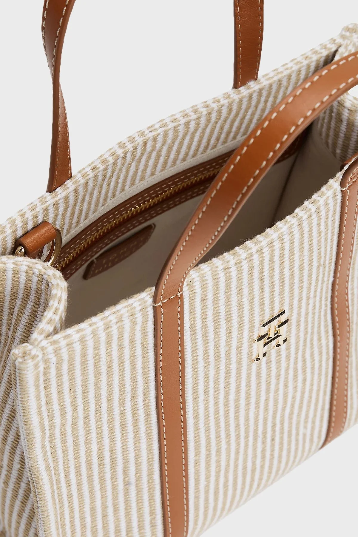 Tommy Hilfiger Ayarlanabilir Askılı Çizgili Tote Bayan Çanta AW0AW17208 0F4 BEJ - 5