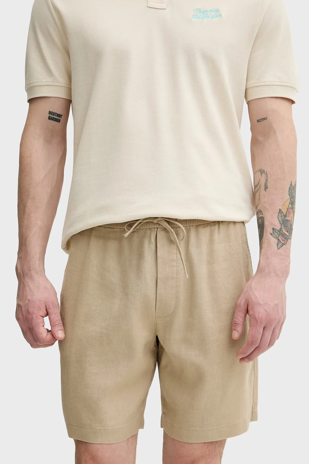 Tommy Hilfiger Bağlamalı Normal Bel Keten Bermuda Erkek Short MW0MW44353 AEG BEJ - 1
