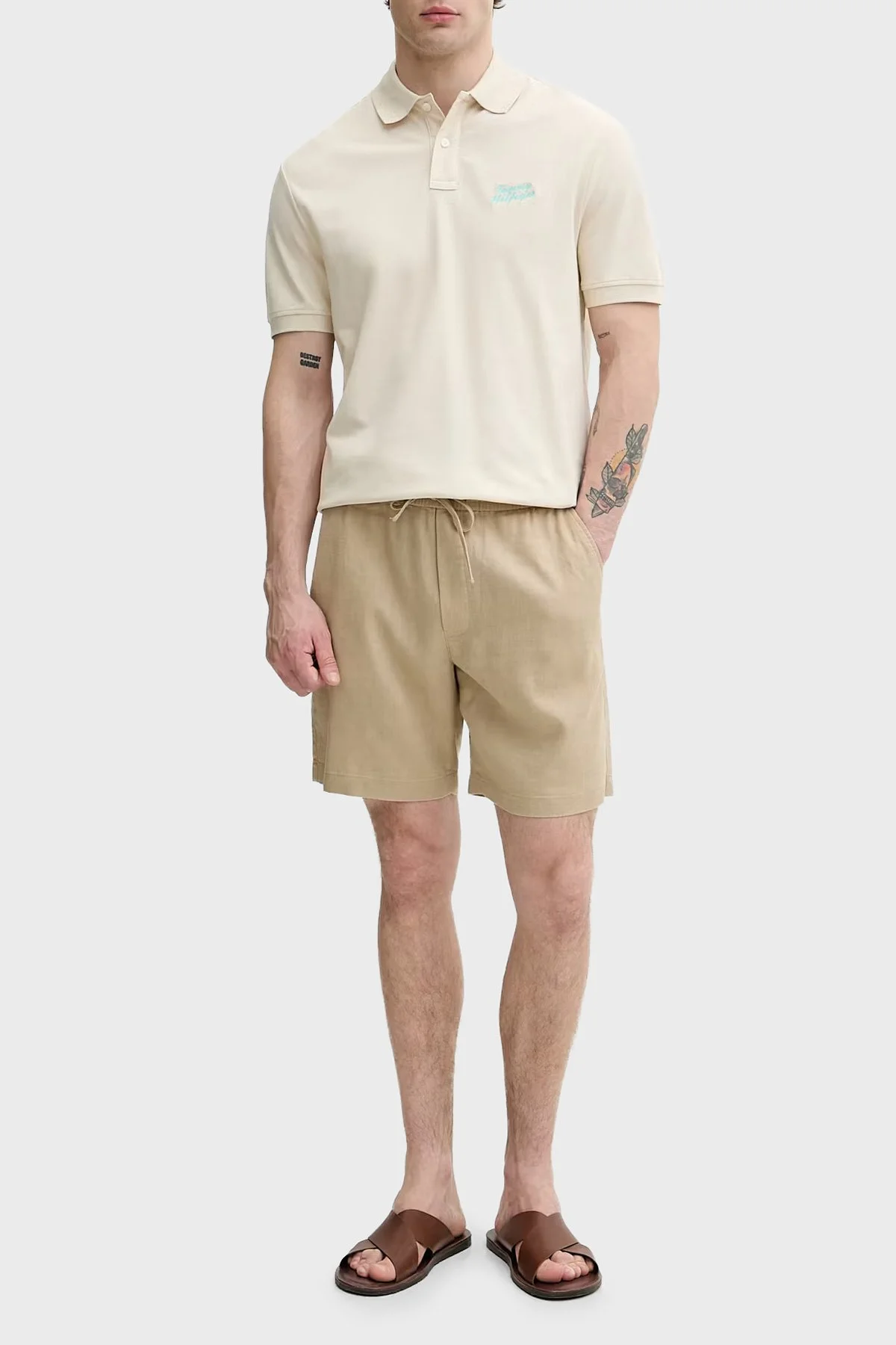 Tommy Hilfiger Bağlamalı Normal Bel Keten Bermuda Erkek Short MW0MW44353 AEG BEJ - 2
