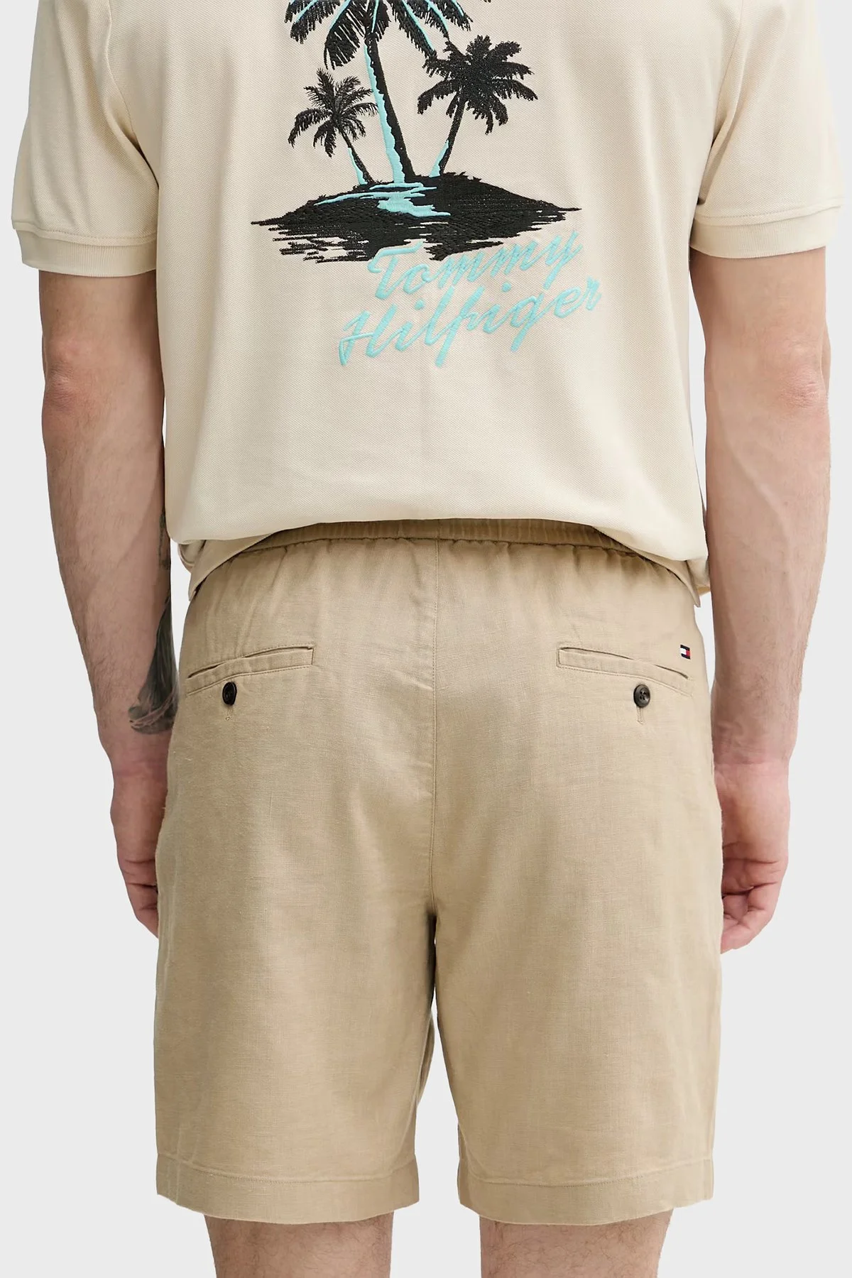 Tommy Hilfiger Bağlamalı Normal Bel Keten Bermuda Erkek Short MW0MW44353 AEG BEJ - 3