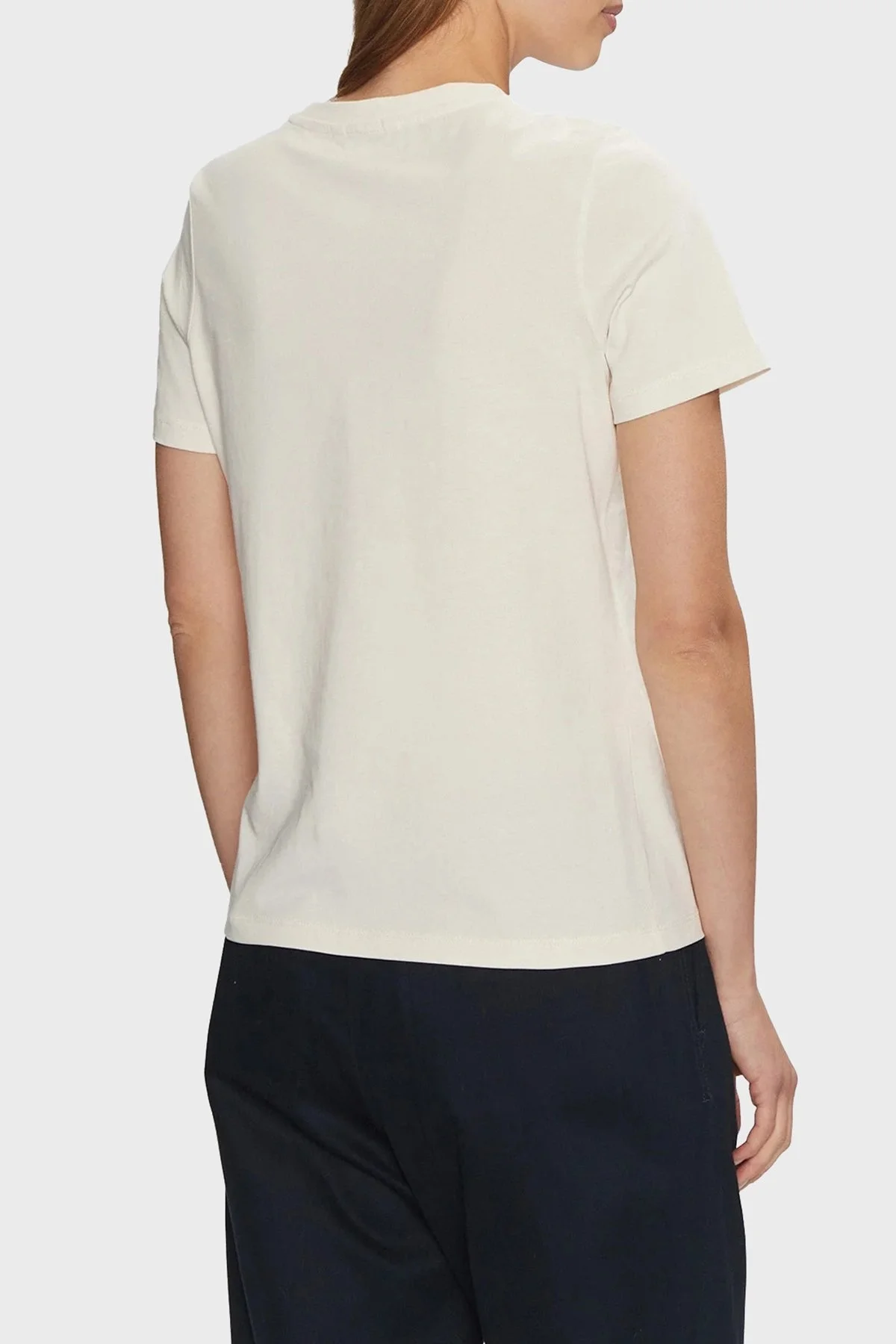 Tommy Hilfiger Baskılı % 100 Pamuk Regular Fit Bisiklet Yaka Bayan T Shirt WW0WW43895 Z00 AÇIK BEJ - 2