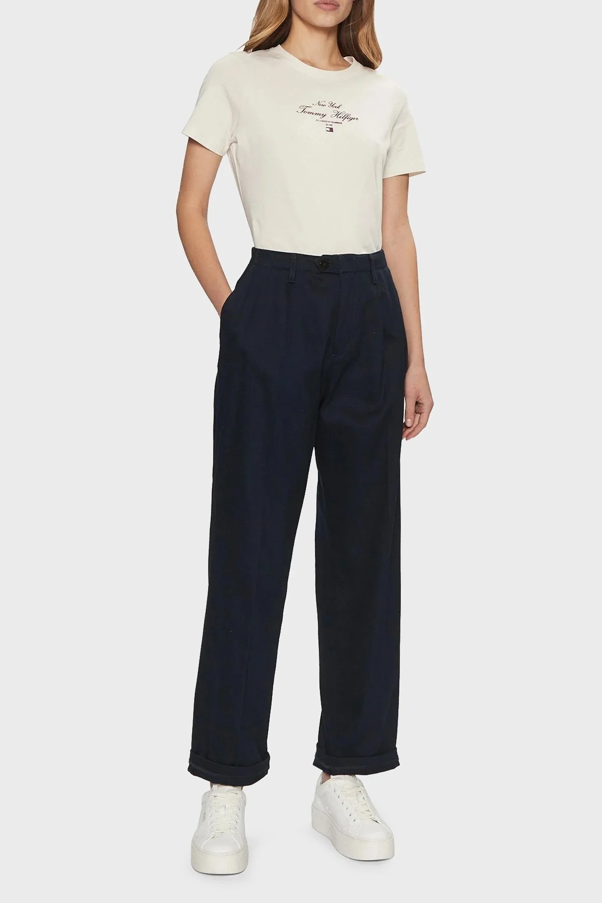 Tommy Hilfiger Baskılı % 100 Pamuk Regular Fit Bisiklet Yaka Bayan T Shirt WW0WW43895 Z00 AÇIK BEJ - 3