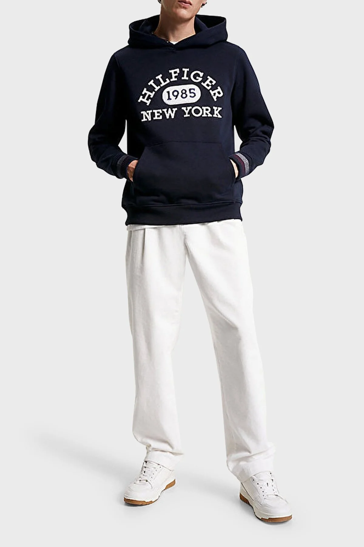 Tommy Hilfiger Baskılı Kapüşonlu Kanguru Cepli Regular Fit Erkek Sweat MW0MW32682 DW5 LACİVERT - 2