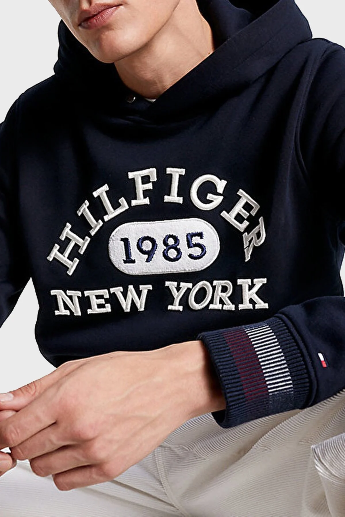 Tommy Hilfiger Baskılı Kapüşonlu Kanguru Cepli Regular Fit Erkek Sweat MW0MW32682 DW5 LACİVERT - 3