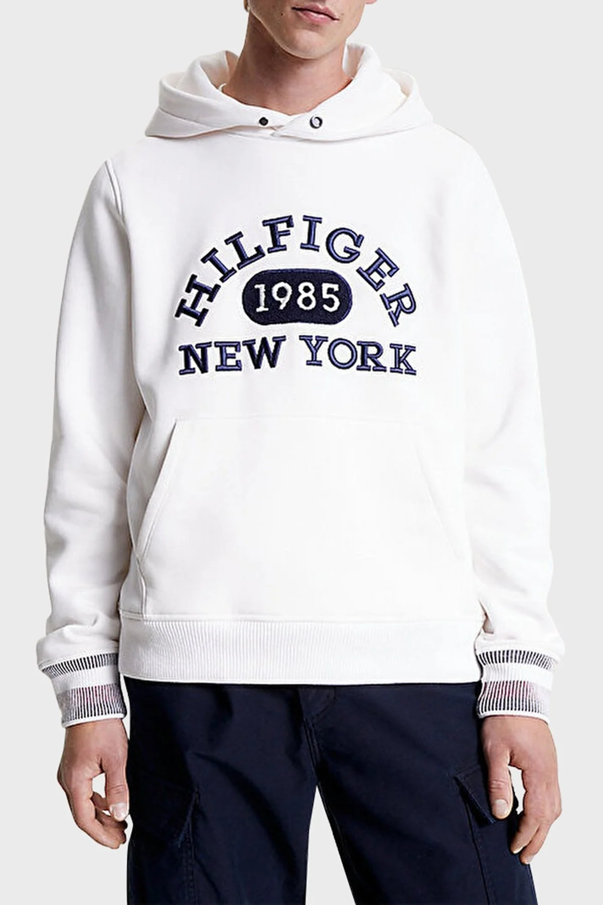 Tommy Hilfiger Baskılı Kapüşonlu Kanguru Cepli Regular Fit Erkek Sweat MW0MW32682 YBH BEYAZ - 6