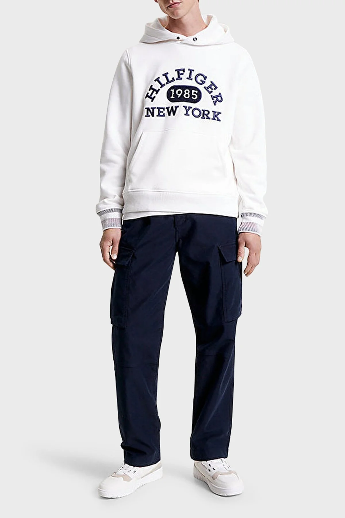 Tommy Hilfiger Baskılı Kapüşonlu Kanguru Cepli Regular Fit Erkek Sweat MW0MW32682 YBH BEYAZ - 7