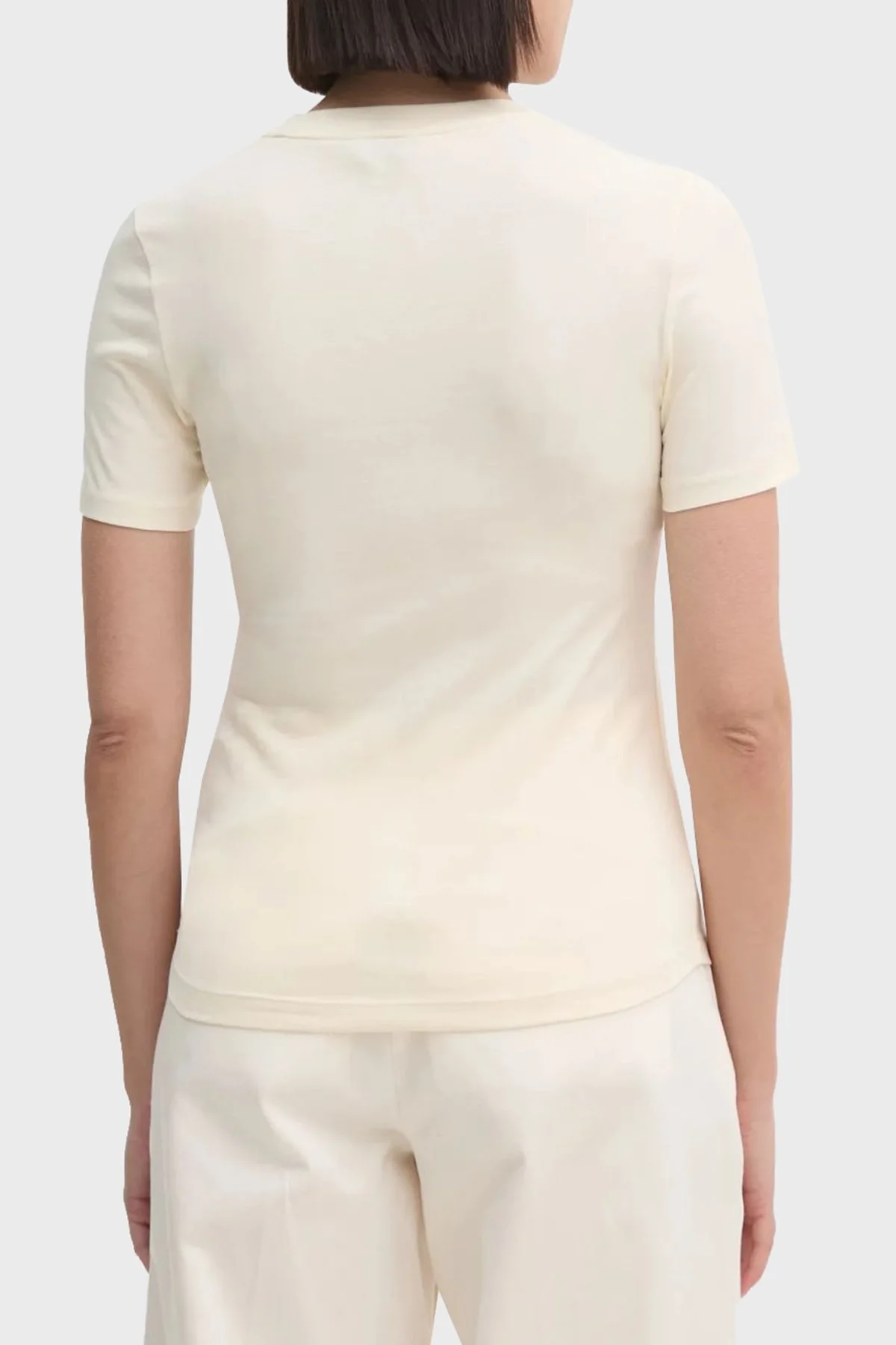 Tommy Hilfiger Baskılı Streç Pamuklu Slim Fit Bisiklet Yaka Bayan T Shirt WW0WW43892 AEF BEJ - 2