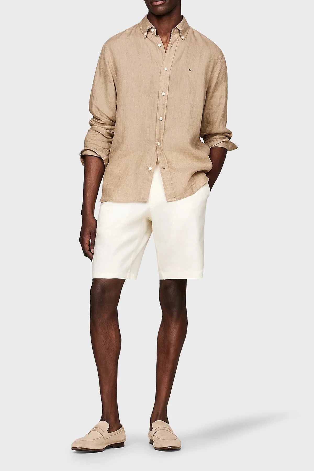 Tommy Hilfiger Belden Bağlamalı Cepli Relaxed Fit Keten Erkek Short MW0MW34498 AEF BEJ - 5