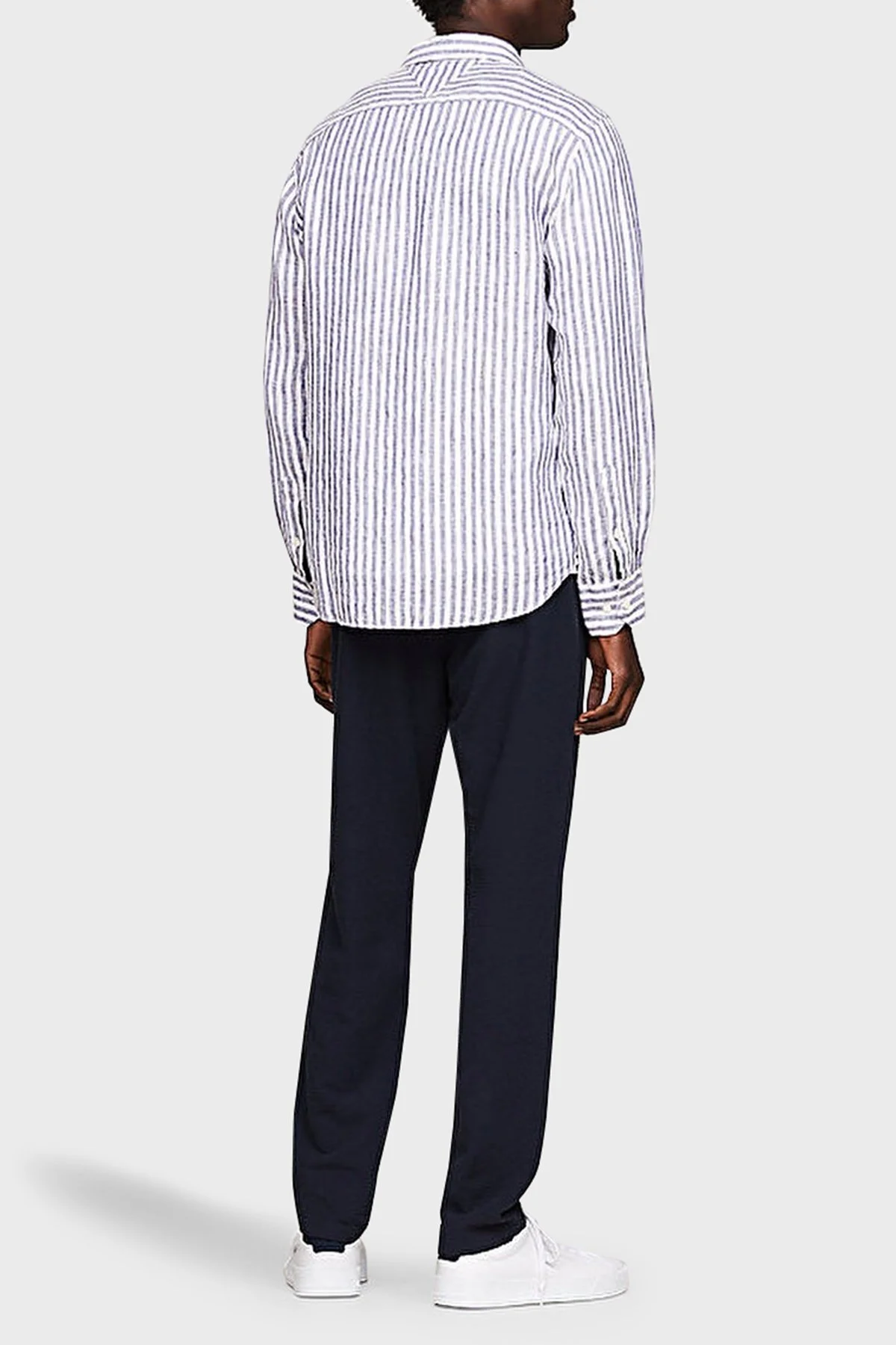 Tommy Hilfiger Çizgili % 100 Keten Regular Fit Erkek Gömlek MW0MW34646 0A5 MAVİ-BEYAZ - 2