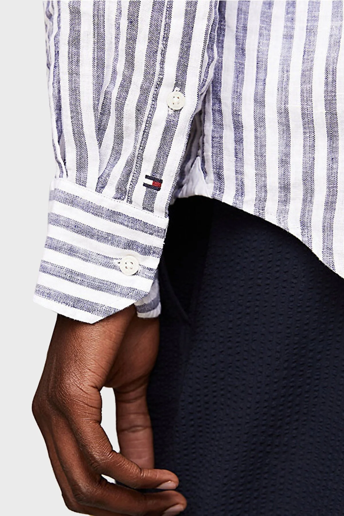 Tommy Hilfiger Çizgili % 100 Keten Regular Fit Erkek Gömlek MW0MW34646 0A5 MAVİ-BEYAZ - 3