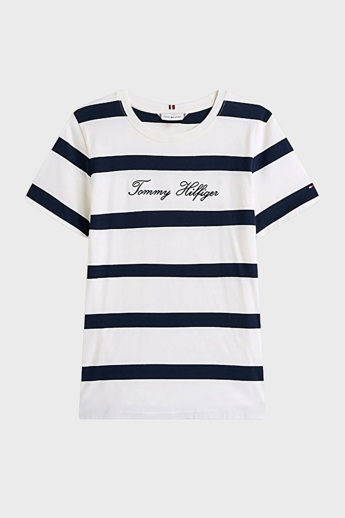 Tommy Hilfiger Çizgili % 100 Pamuk Regular Fit Bisiklet Yaka Bayan T Shirt WW0WW45746 0Y5 BEYAZ-LACİVERT - 5