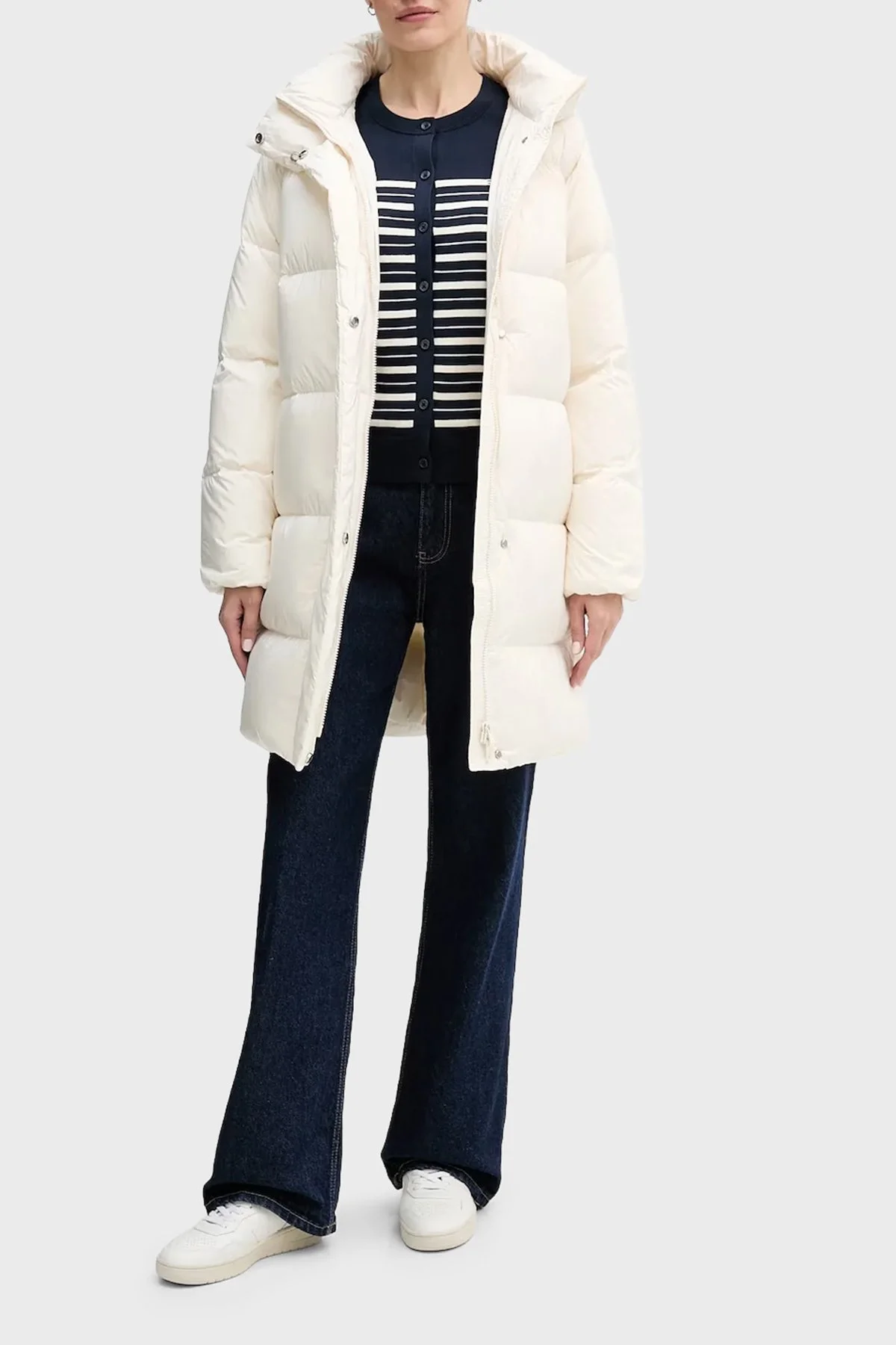 Tommy Hilfiger Çizgili % 100 Pamuk Regular Fit Düğmeli Bayan Kazak WW0WW42370 0A6 LACİVERT - 2