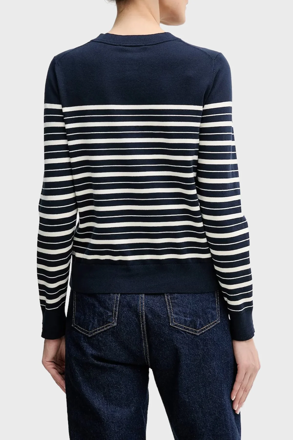 Tommy Hilfiger Çizgili % 100 Pamuk Regular Fit Düğmeli Bayan Kazak WW0WW42370 0A6 LACİVERT - 3