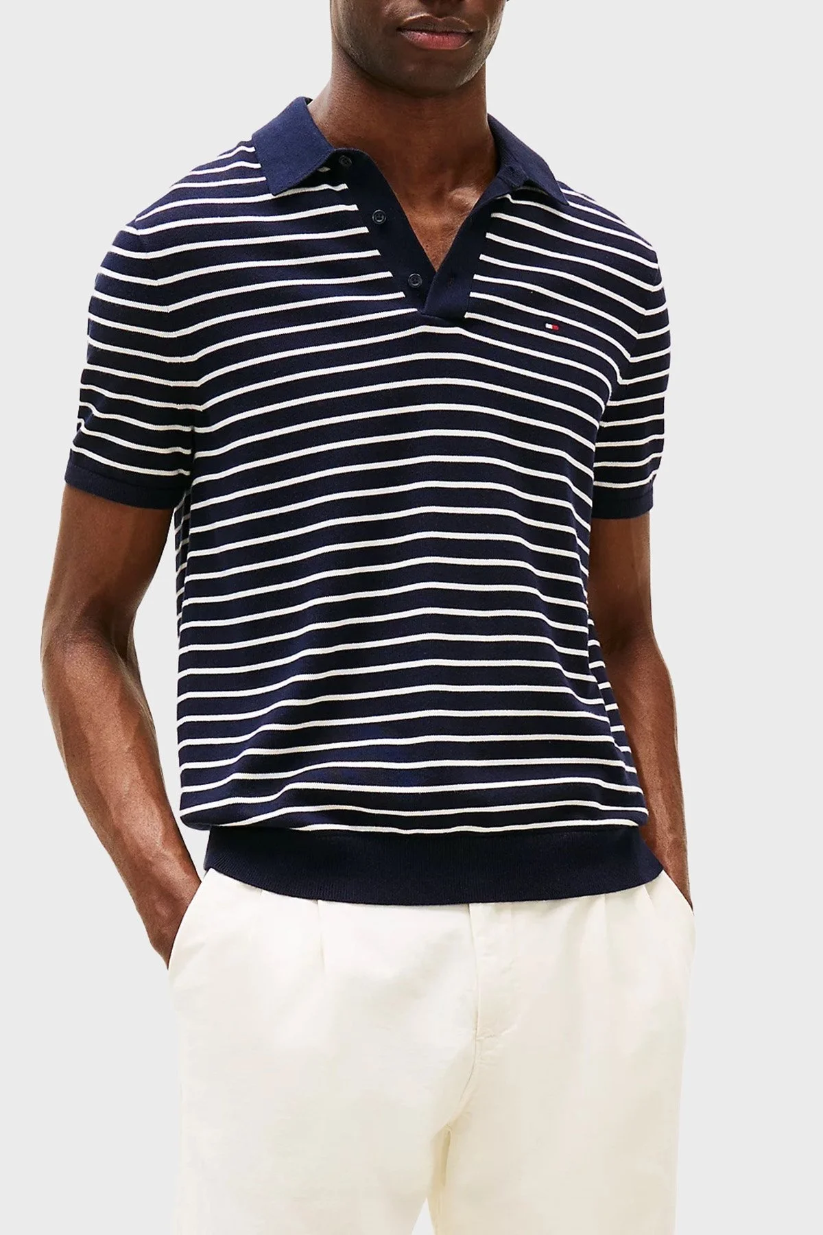 Tommy Hilfiger Çizgili % 100 Pamuk Regular Fit Düğmeli Erkek Polo Yaka T Shirt MW0MW37396 0A6 LACİVERT - 6